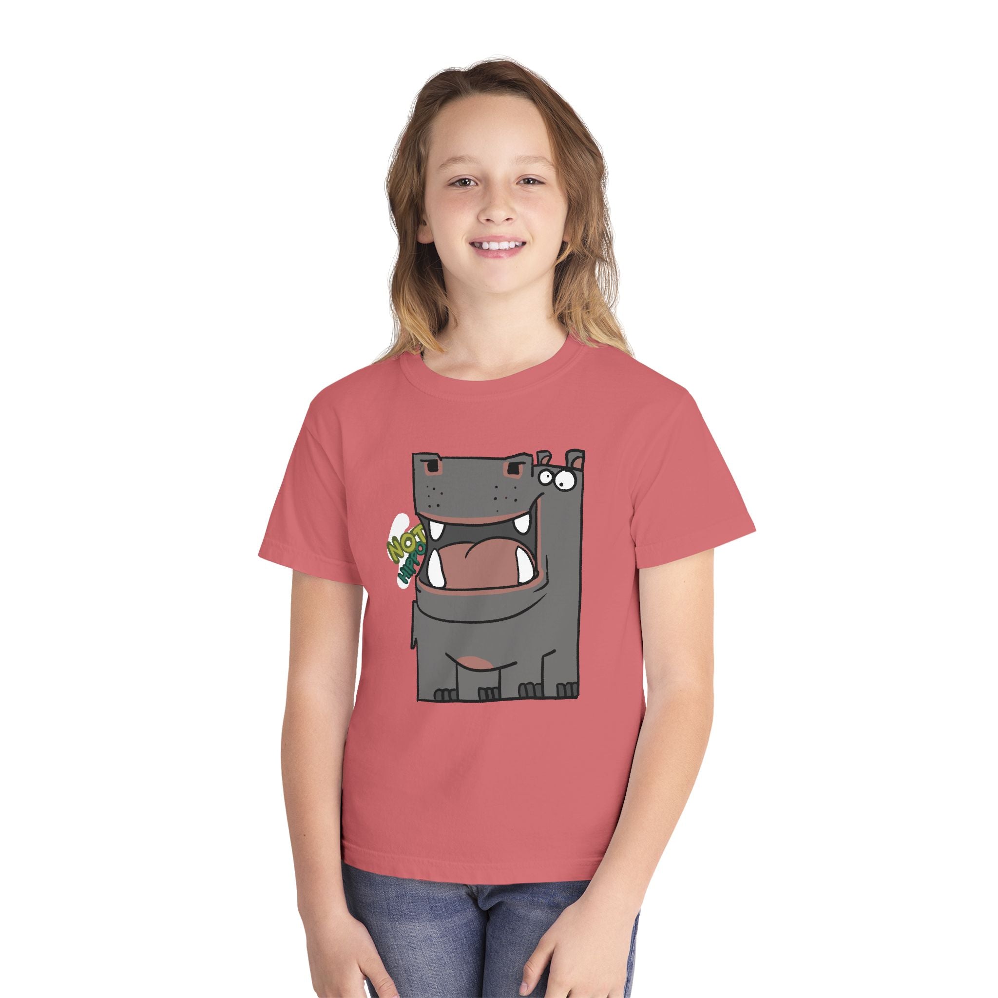 Youth Hippo Tee – Cute Cartoon "NOT Hippo" Graphic Kids Shirt