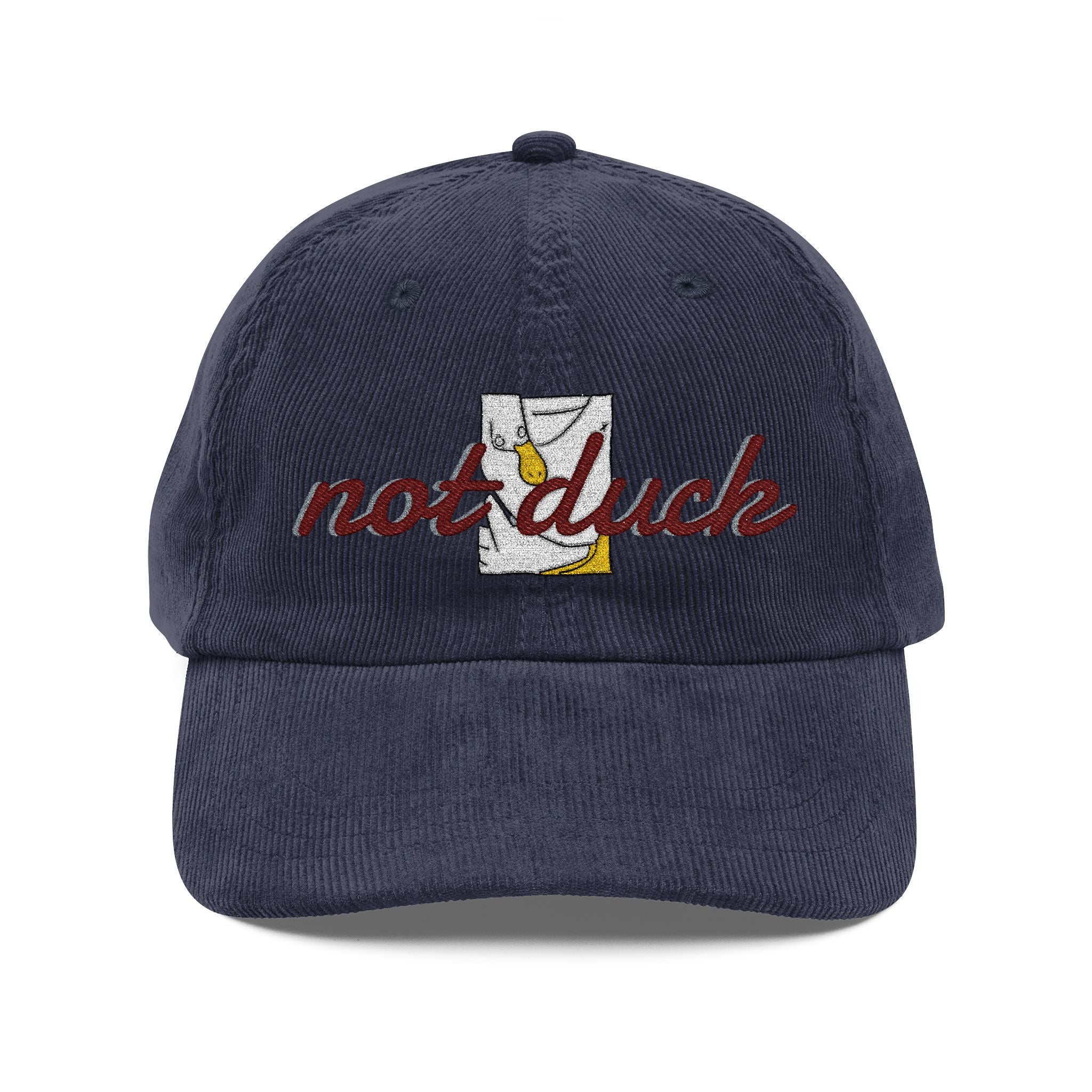 Vintage Corduroy Cap — Embroidered Daisy Patch "NOT Duck"