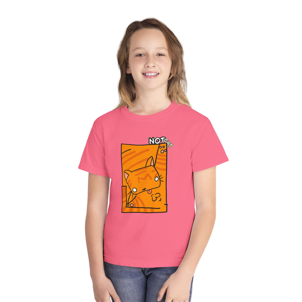 Orange Cat Youth Tee – Cute Cartoon Cat Graphic Shirt for Kids | Funny Not Cat Animal Cotton T-Shirt