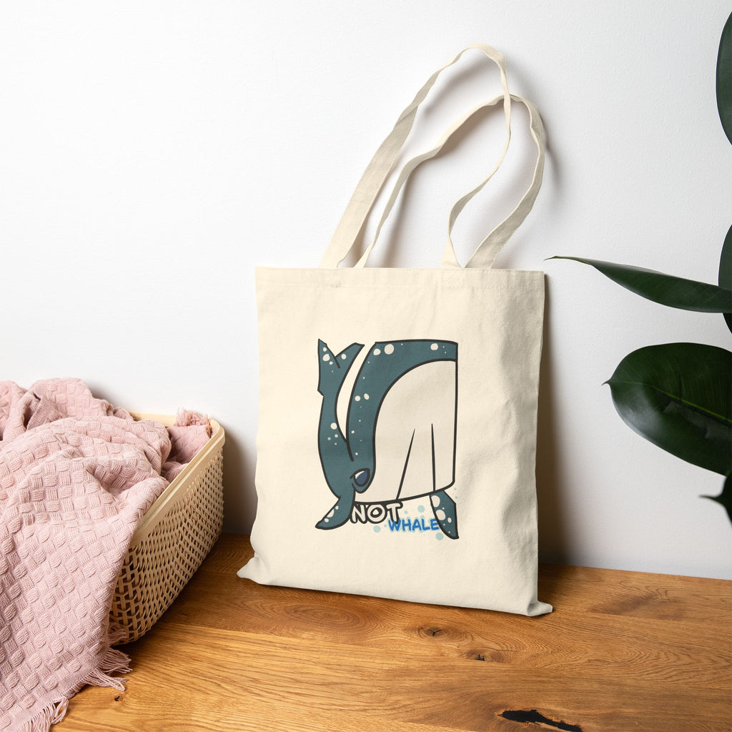 Not Whale Cotton Canvas Tote — Cute Retro Whale Illustration Beach Bag