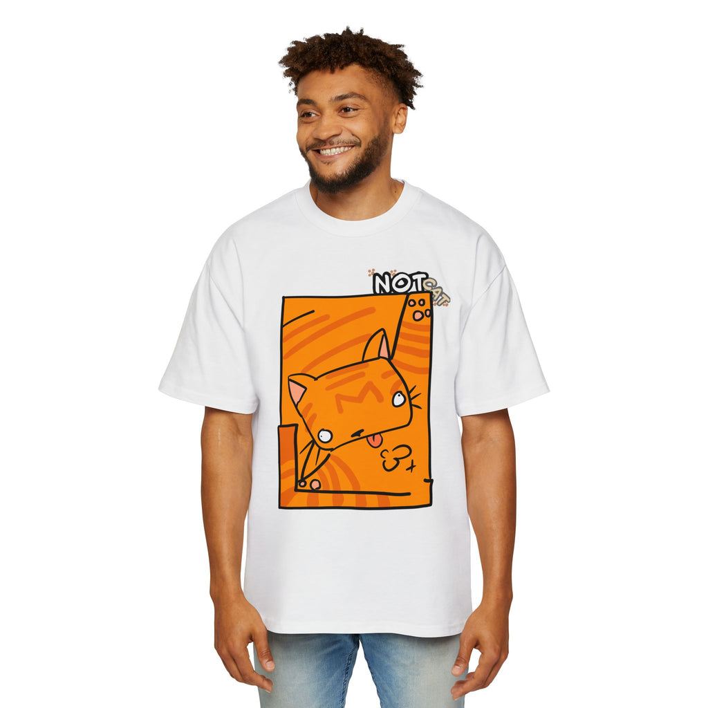 Cat Graphic Tee — "Not Cat" | Orange Cartoon Cat Oversized Shirt