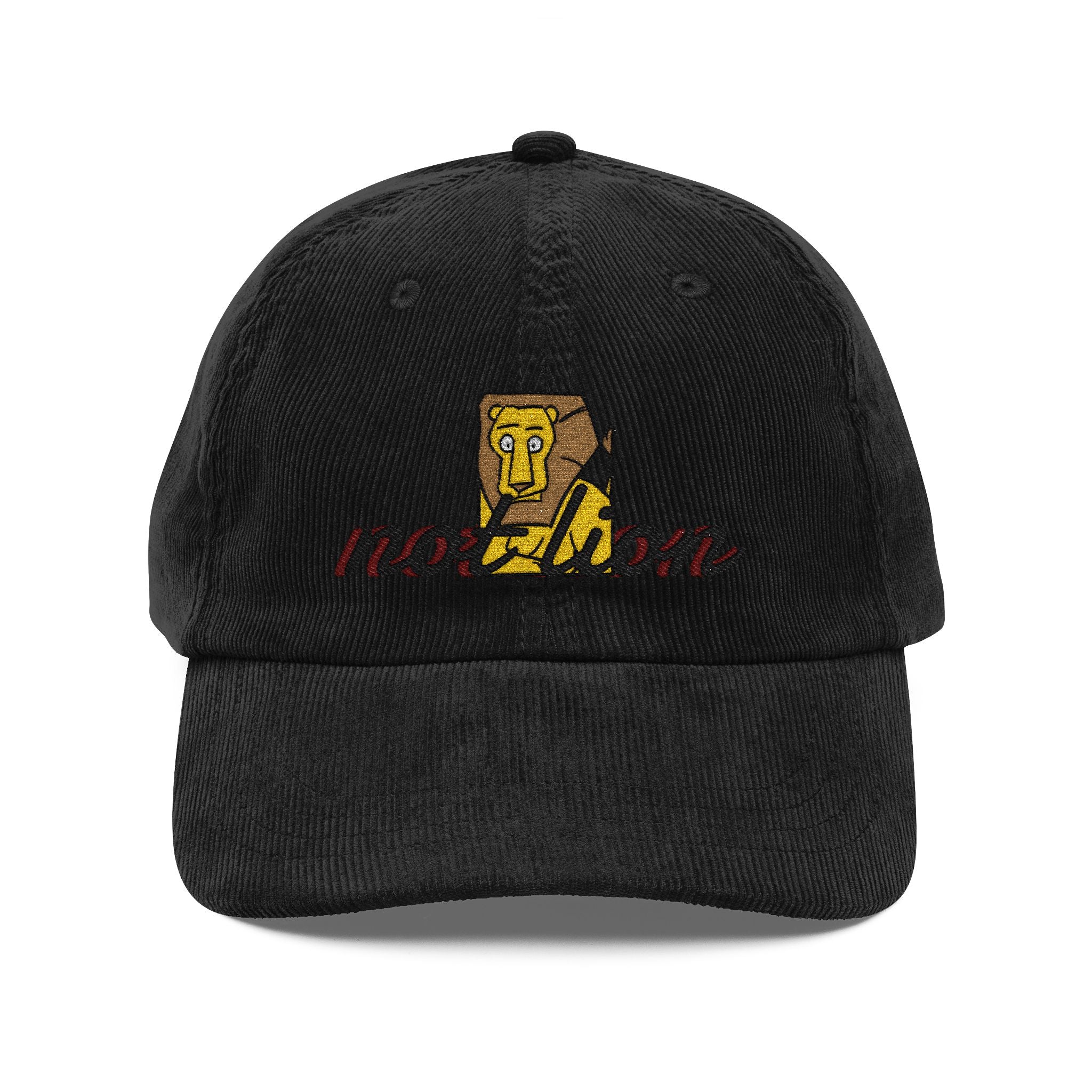 Vintage Corduroy Embroidered Cap — Retro ‘Not Lion’ Design
