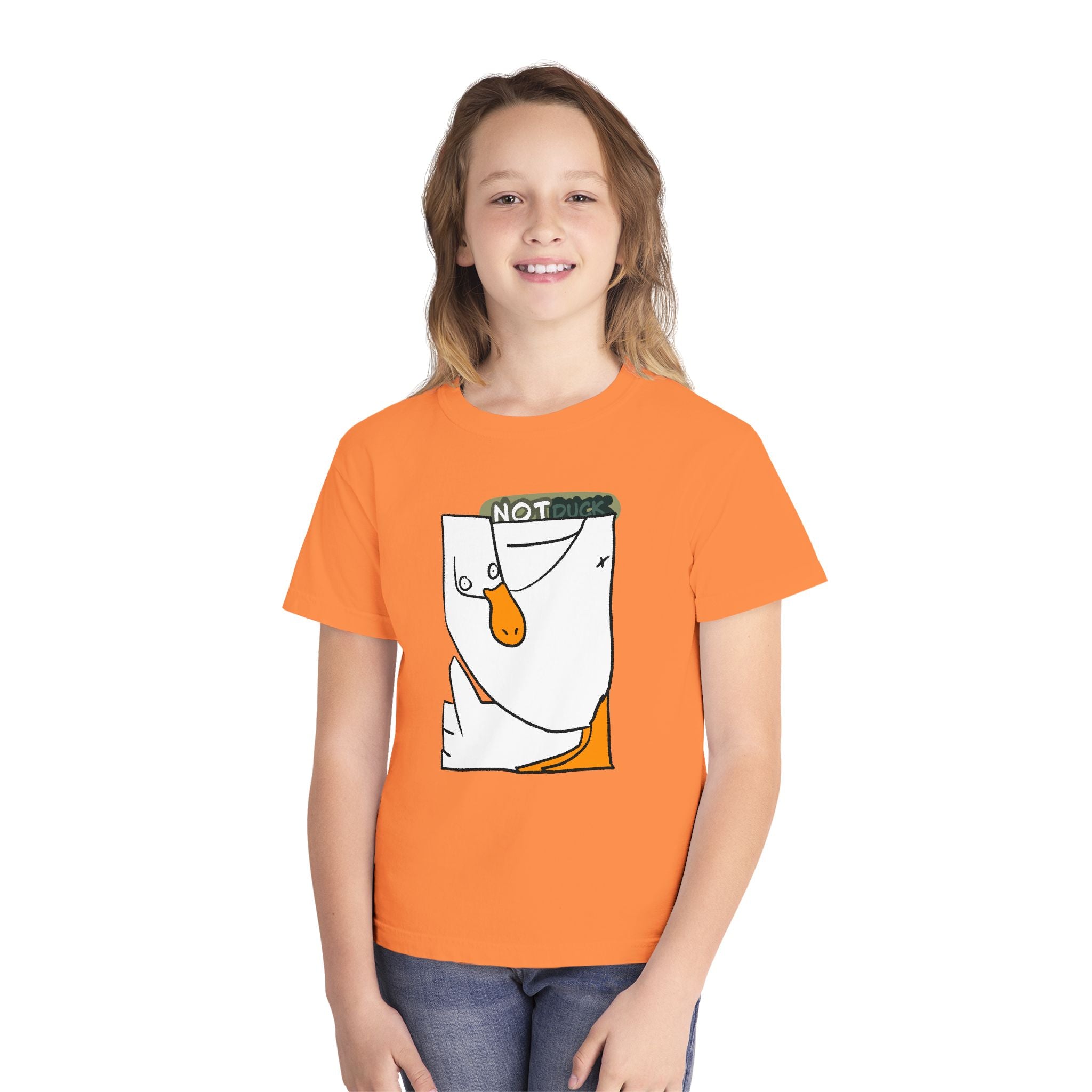Duck Youth Tee — 'NOT DUCK' Whimsical Cartoon Goose Graphic Kids T‑Shirt