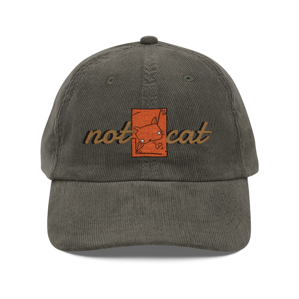 Vintage Corduroy Embroidered Cap — 'Not Cat' Retro Baseball Hat