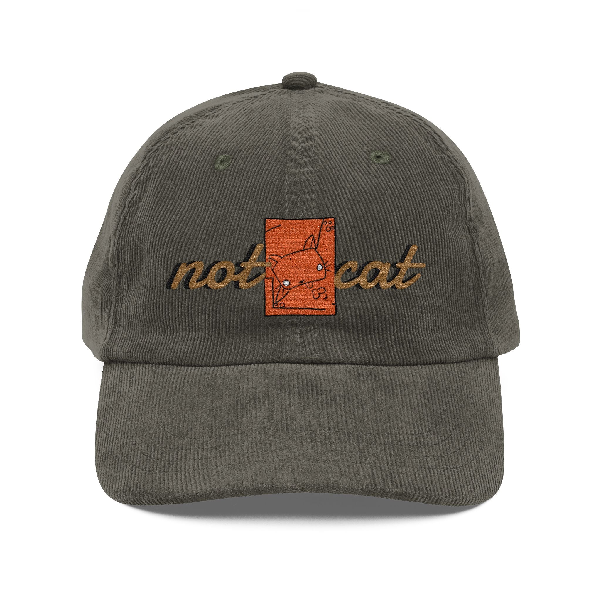 Vintage Corduroy Embroidered Cap — 'Not Cat' Retro Baseball Hat