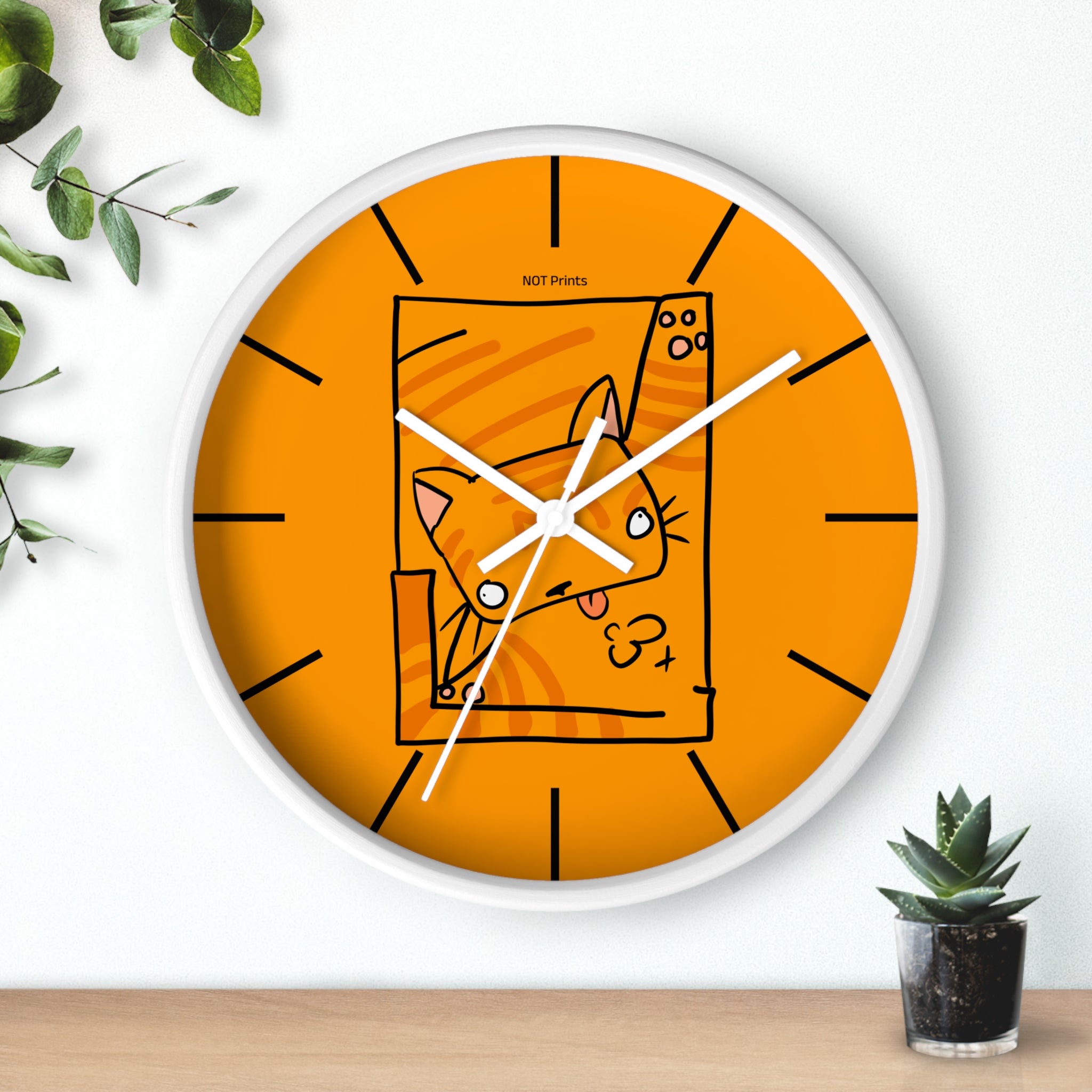 Orange Cat Illustration Wall Clock — Playful Feline Art Clock