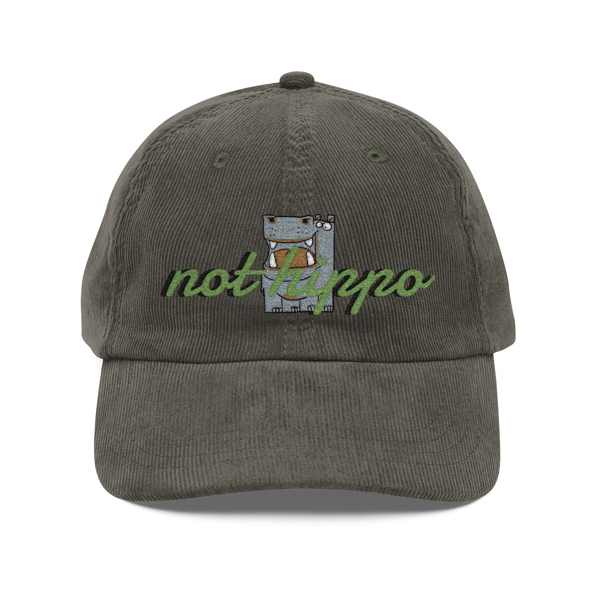 Vintage Corduroy Cap — Embroidered "Not Hippo" Floral Patch