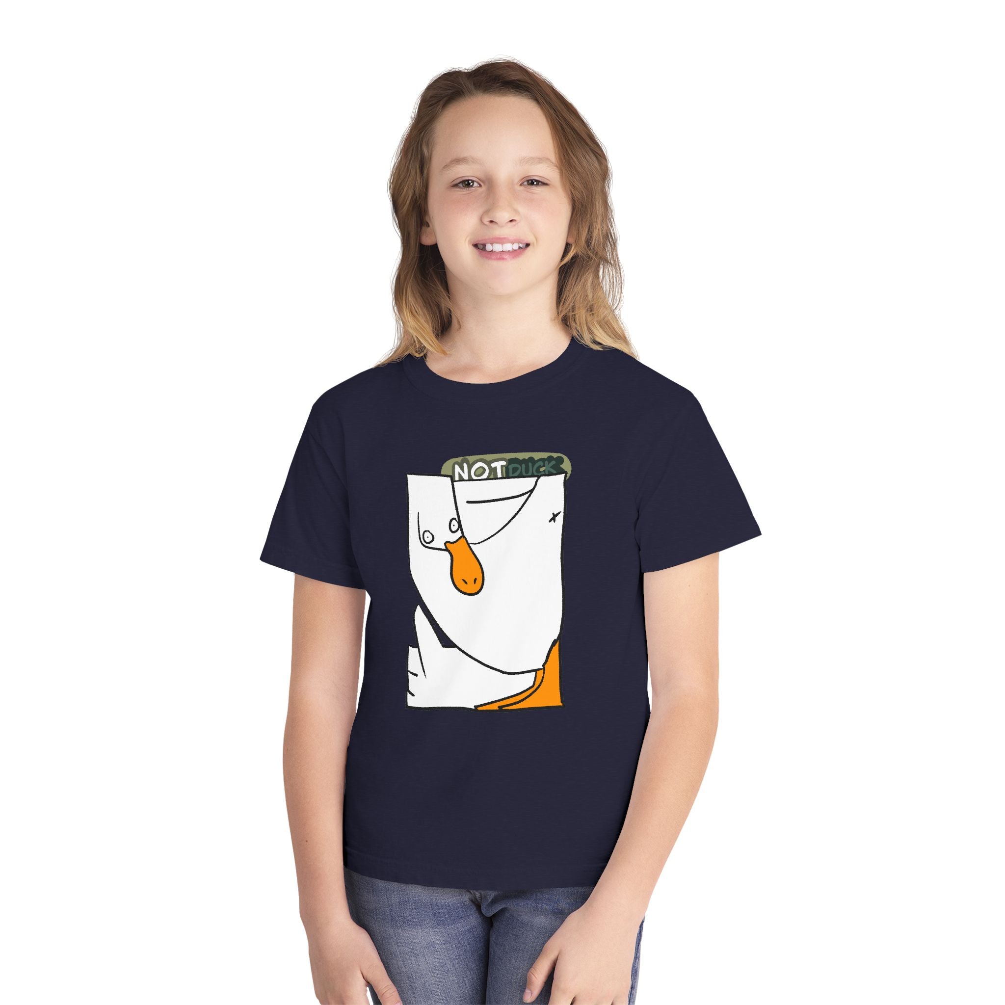 Duck Youth Tee — 'NOT DUCK' Whimsical Cartoon Goose Graphic Kids T‑Shirt