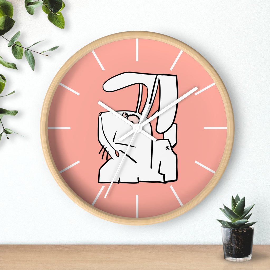 Cute Pink Bunny Wall Clock — Playful Ceramic Rabbit Design