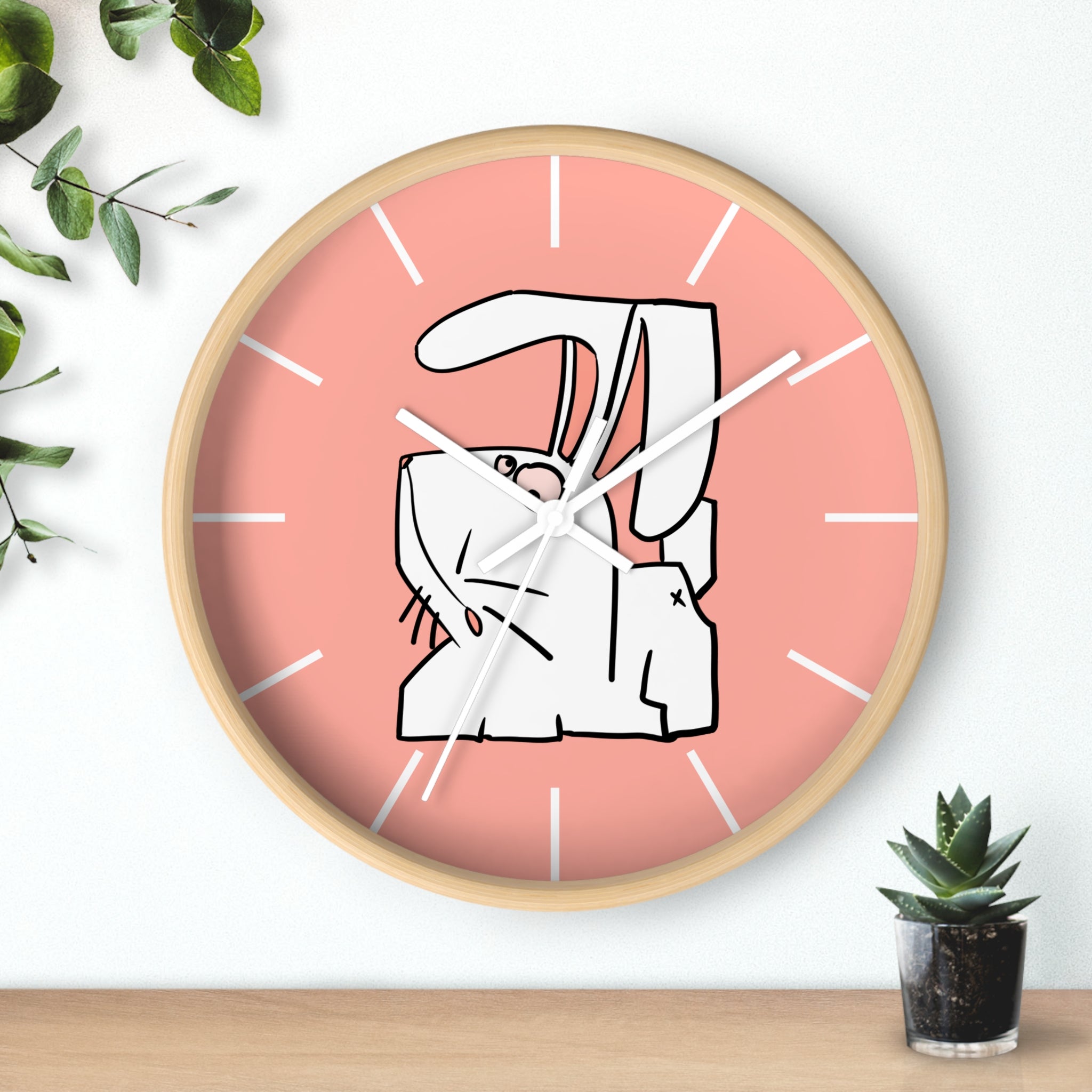 Cute Pink Bunny Wall Clock — Playful Ceramic Rabbit Design