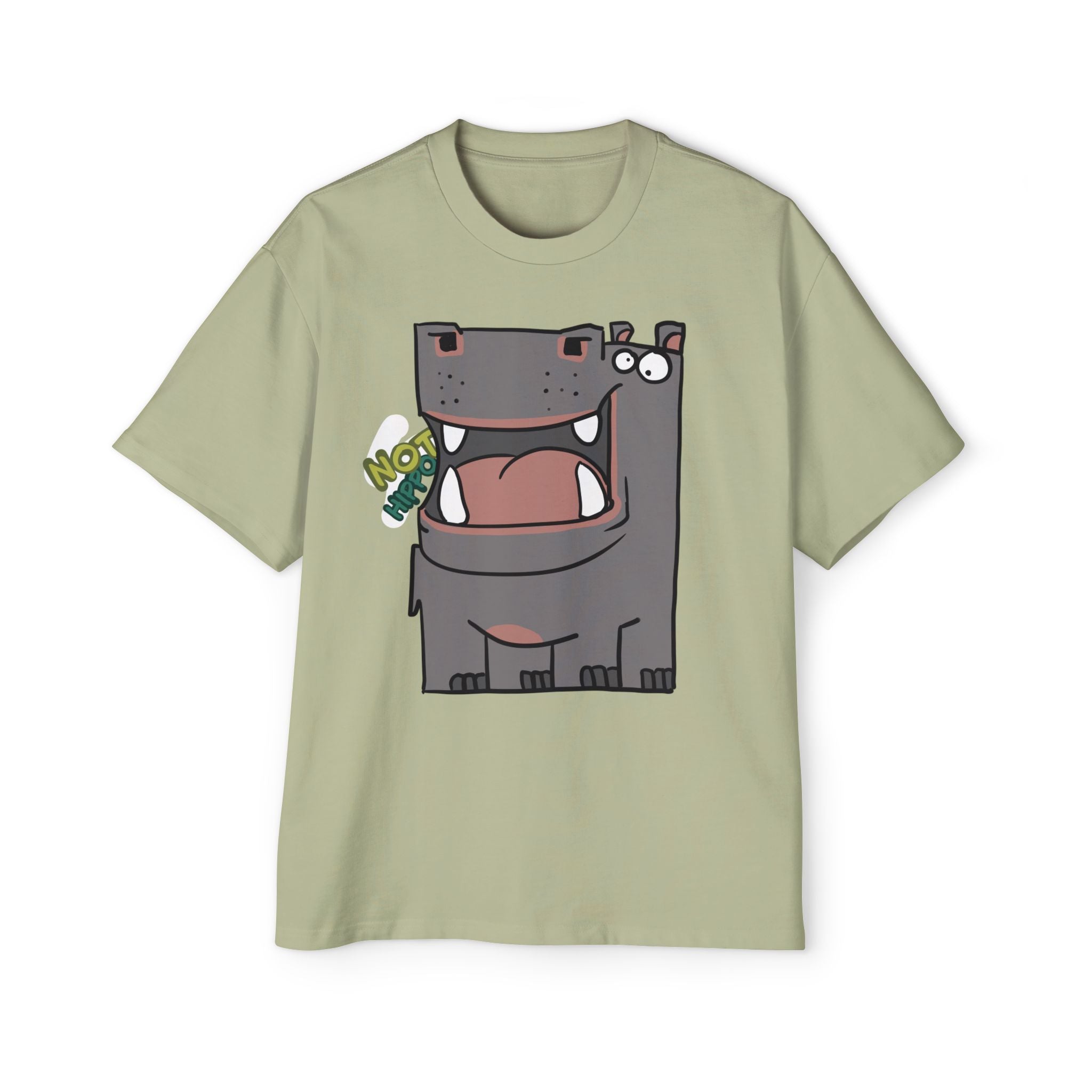 Hippo Cartoon Tee — Cute 'NOT HIPPO' Graphic Oversized T-Shirt