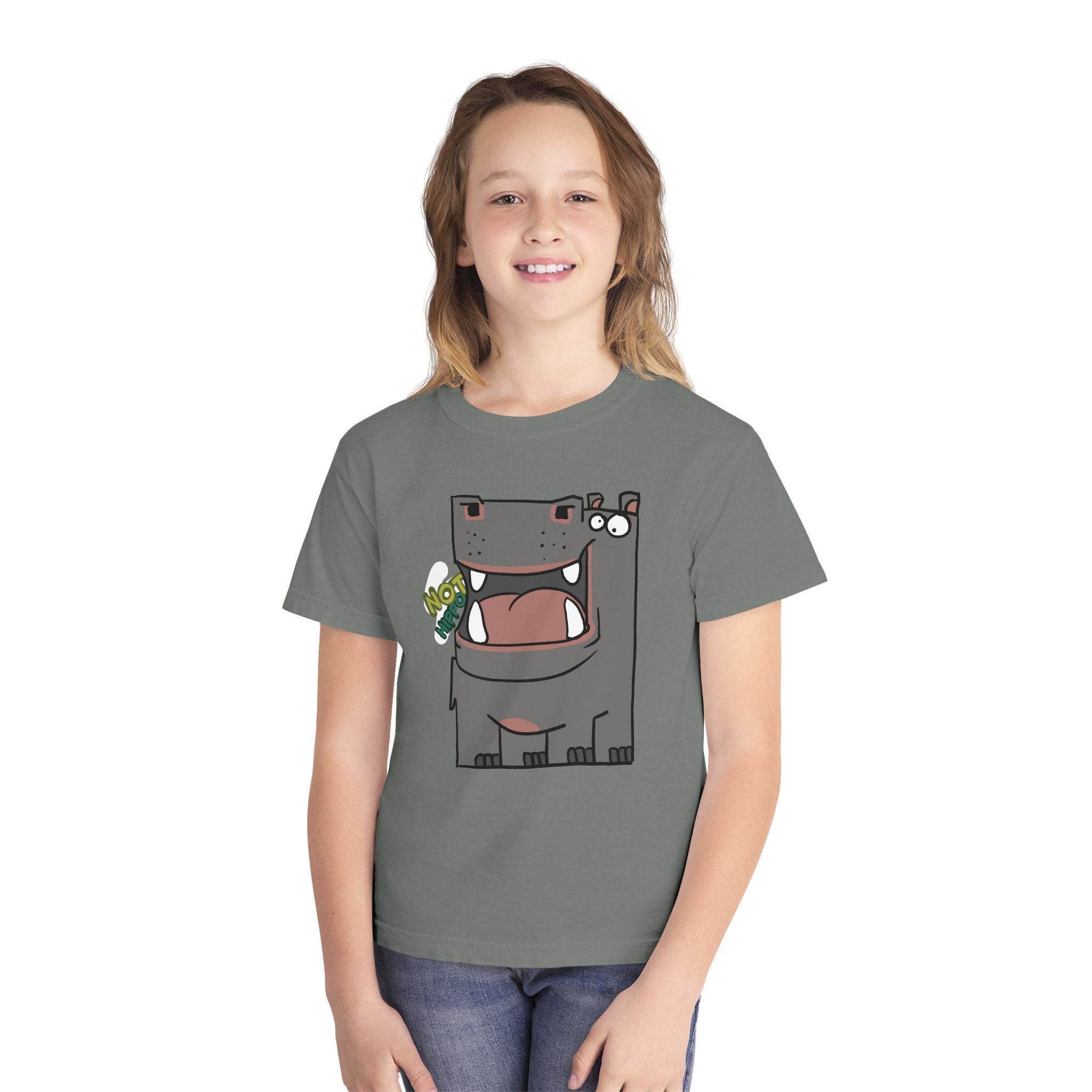 Youth Hippo Tee – Cute Cartoon "NOT Hippo" Graphic Kids Shirt