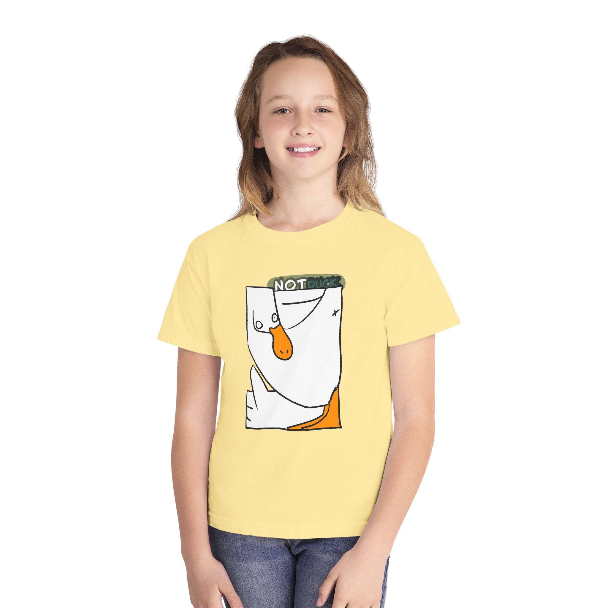 Duck Youth Tee — 'NOT DUCK' Whimsical Cartoon Goose Graphic Kids T‑Shirt