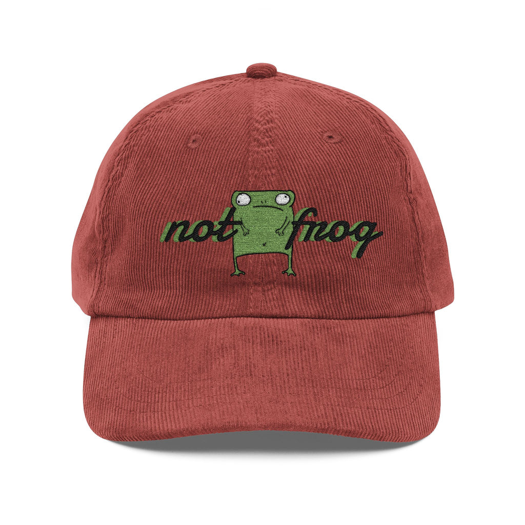 Vintage Corduroy Cap - Embroidered 'Not Frog' Green Frog Graphic