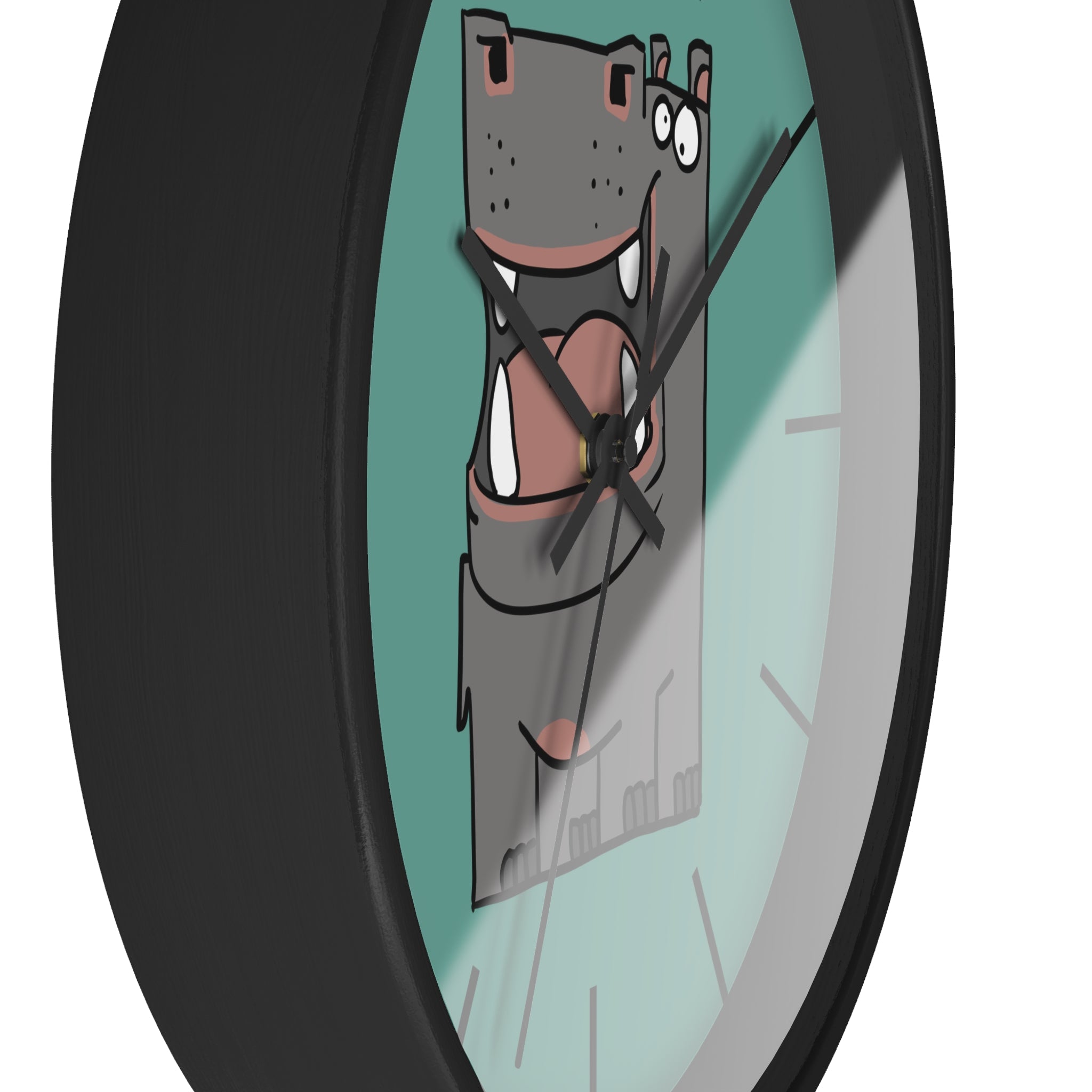 Hippo Cartoon Wall Clock — Cute Teal Nursery Clock