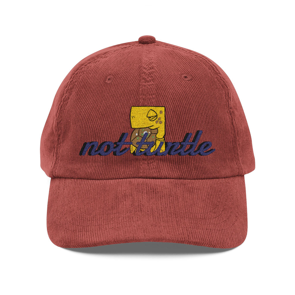 Vintage Corduroy Cap – Embroidered "Not Turtle" Script Patch