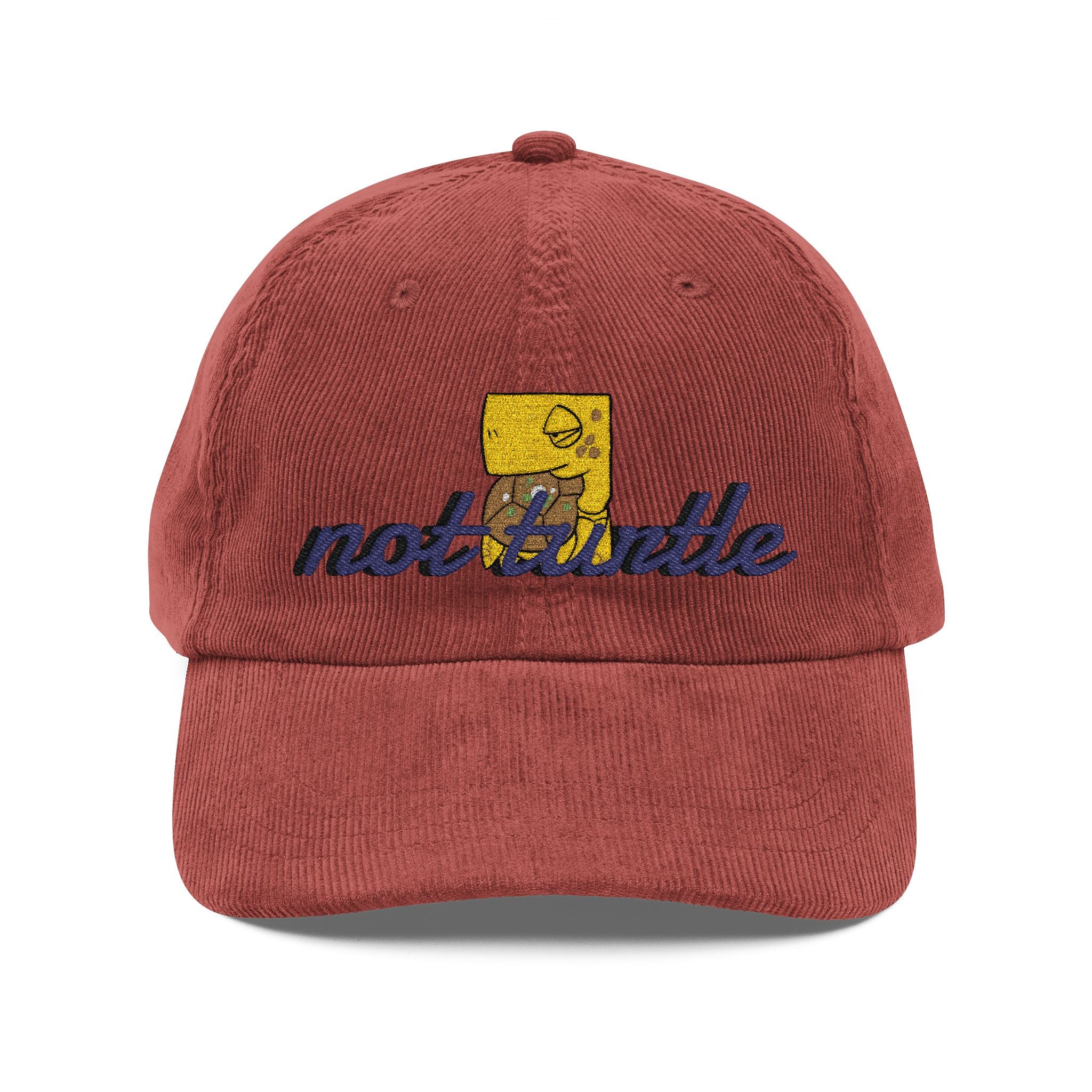 Vintage Corduroy Cap – Embroidered "Not Turtle" Script Patch