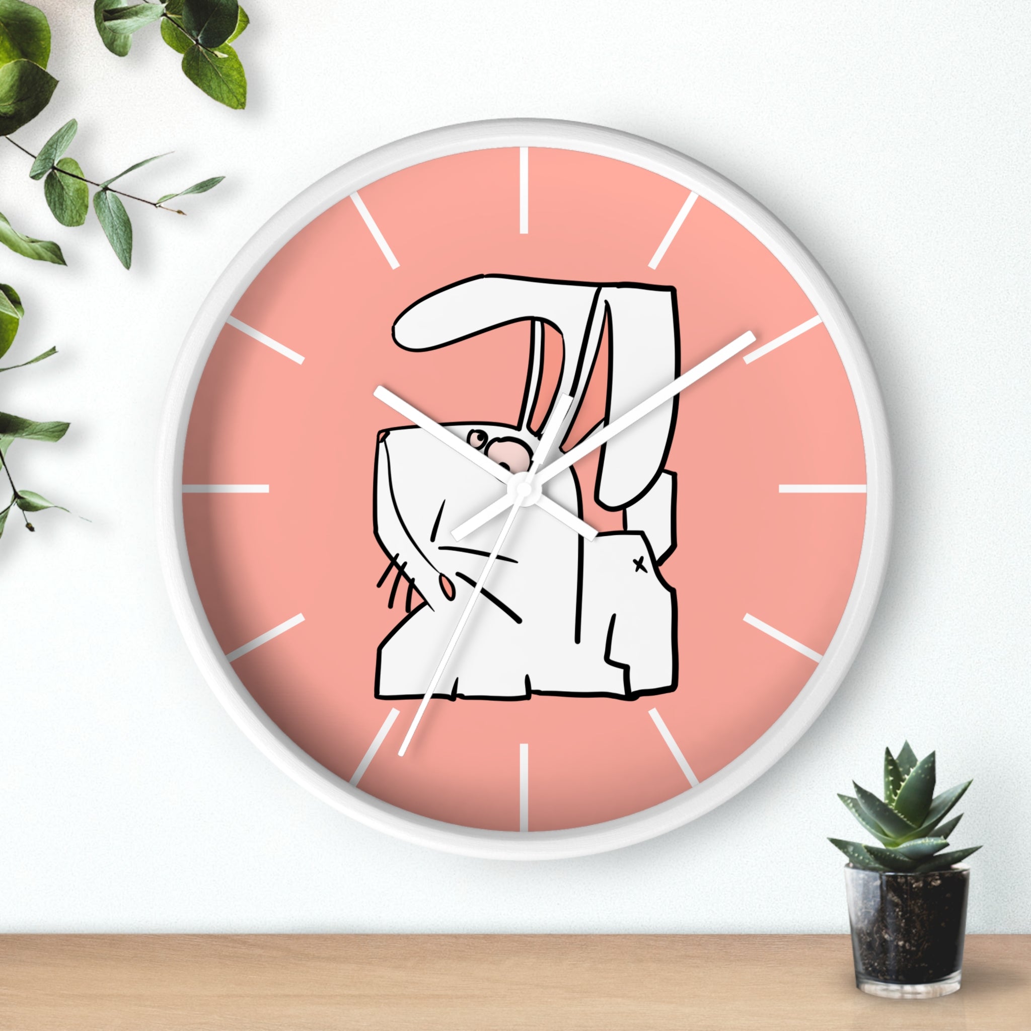 Cute Pink Bunny Wall Clock — Playful Ceramic Rabbit Design