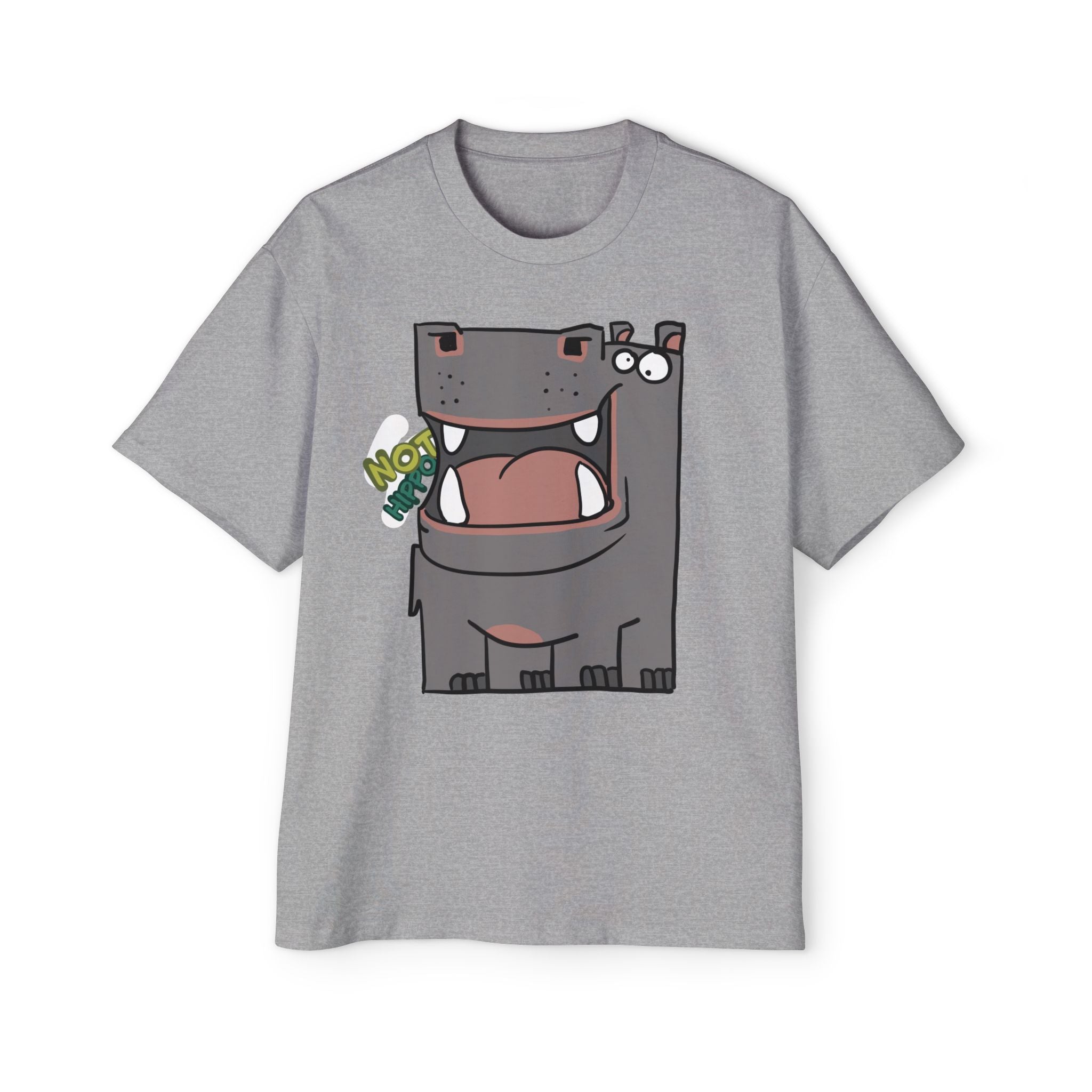 Hippo Cartoon Tee — Cute 'NOT HIPPO' Graphic Oversized T-Shirt