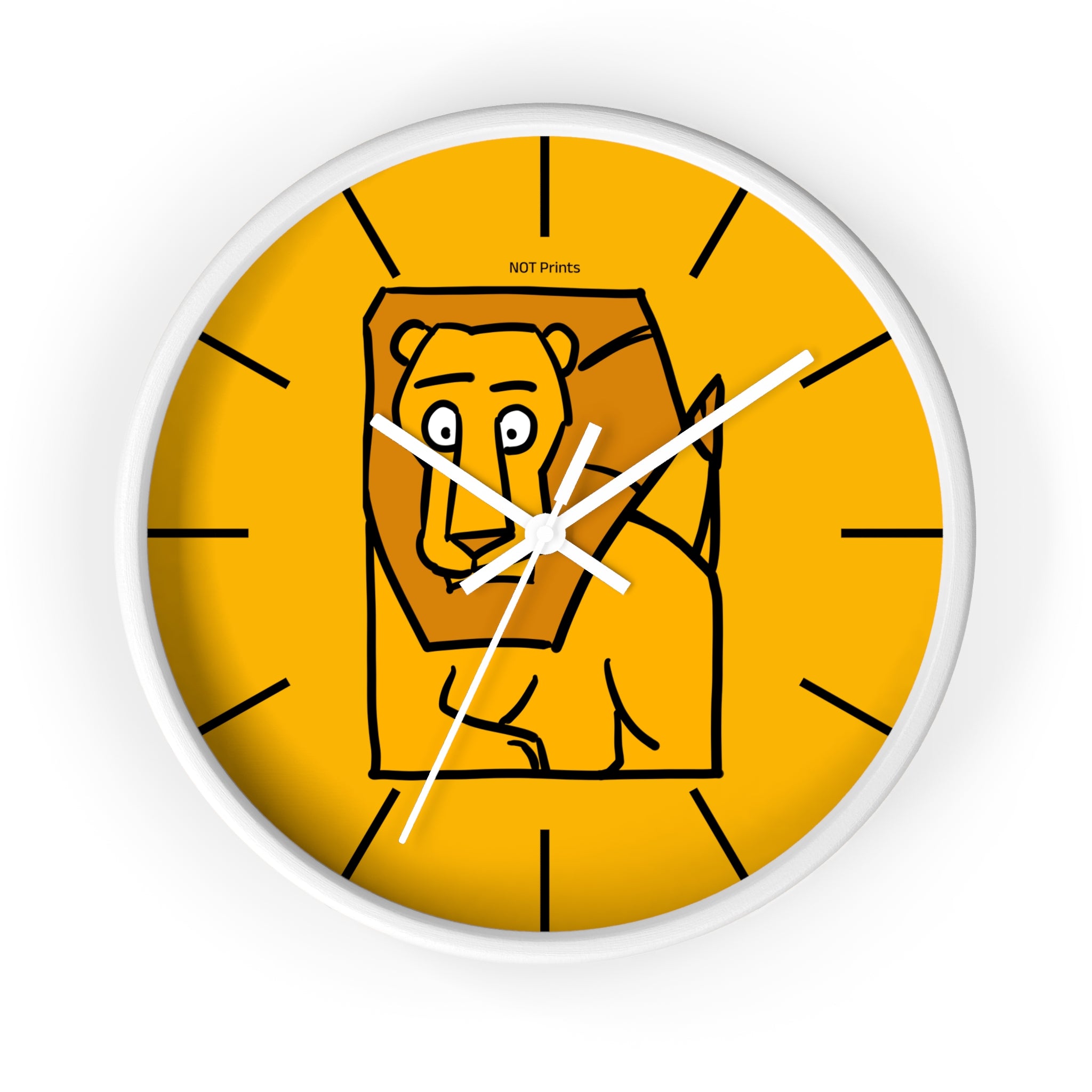 Lion Portrait Wall Clock — Minimalist Yellow Animal Nursery Clock