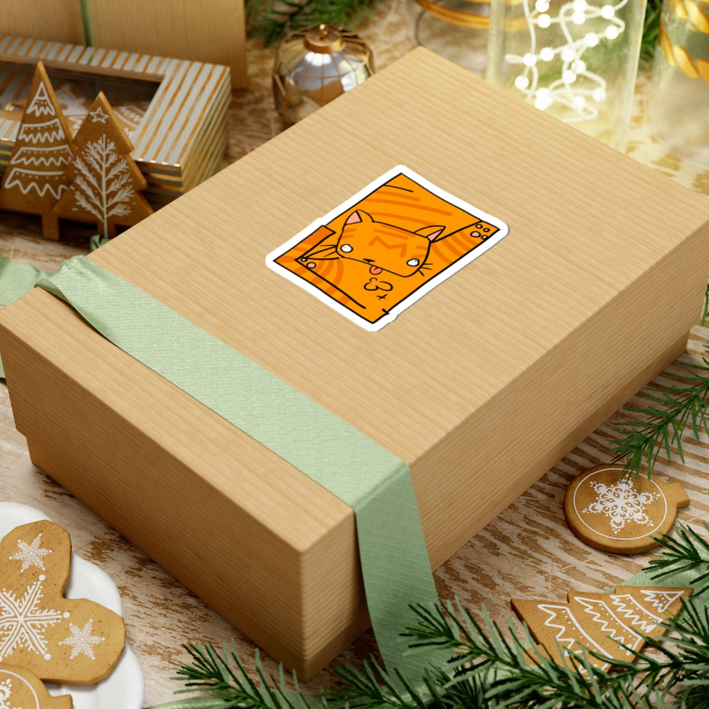 Orange Cat Sticker - Cute Tongue-Out Cat Kiss-Cut Vinyl Decal