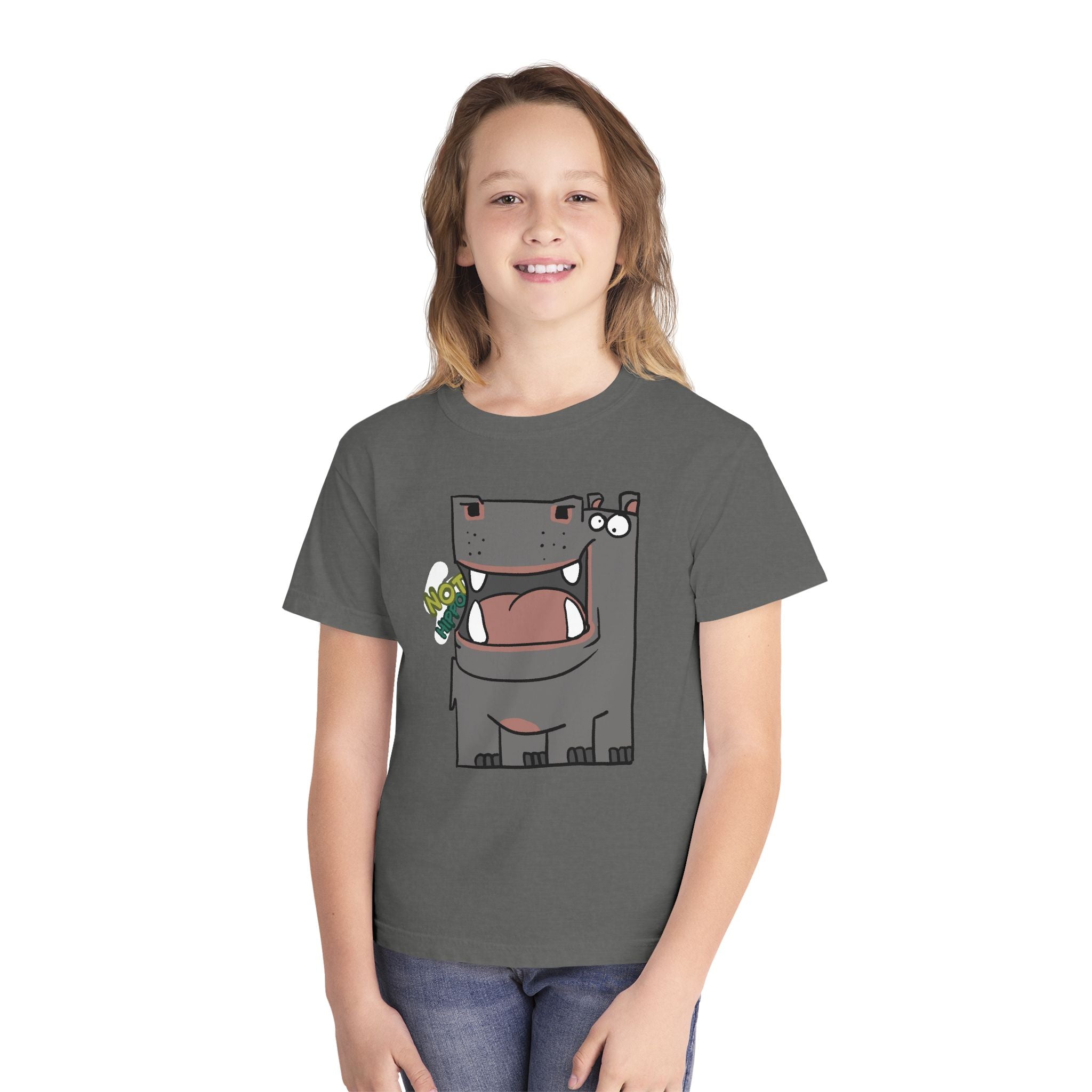 Youth Hippo Tee – Cute Cartoon "NOT Hippo" Graphic Kids Shirt