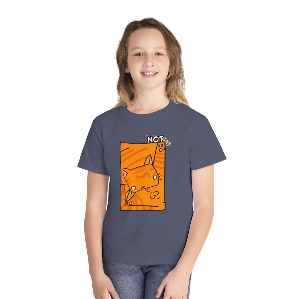 Orange Cat Youth Tee – Cute Cartoon Cat Graphic Shirt for Kids | Funny Not Cat Animal Cotton T-Shirt