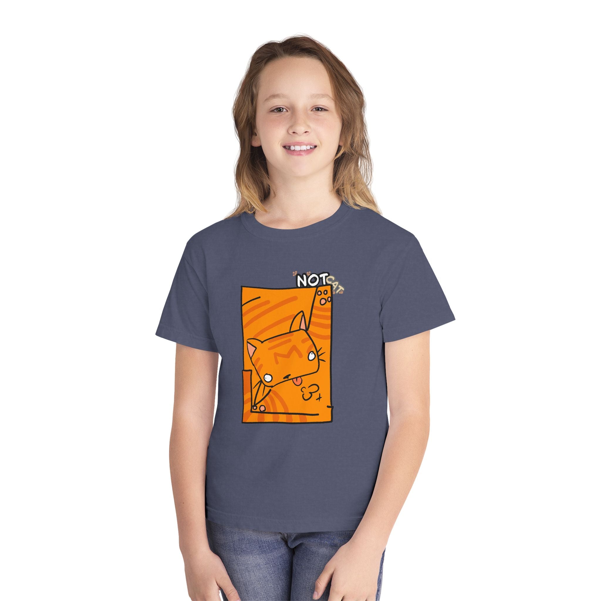 Orange Cat Youth Tee – Cute Cartoon Cat Graphic Shirt for Kids | Funny Not Cat Animal Cotton T-Shirt