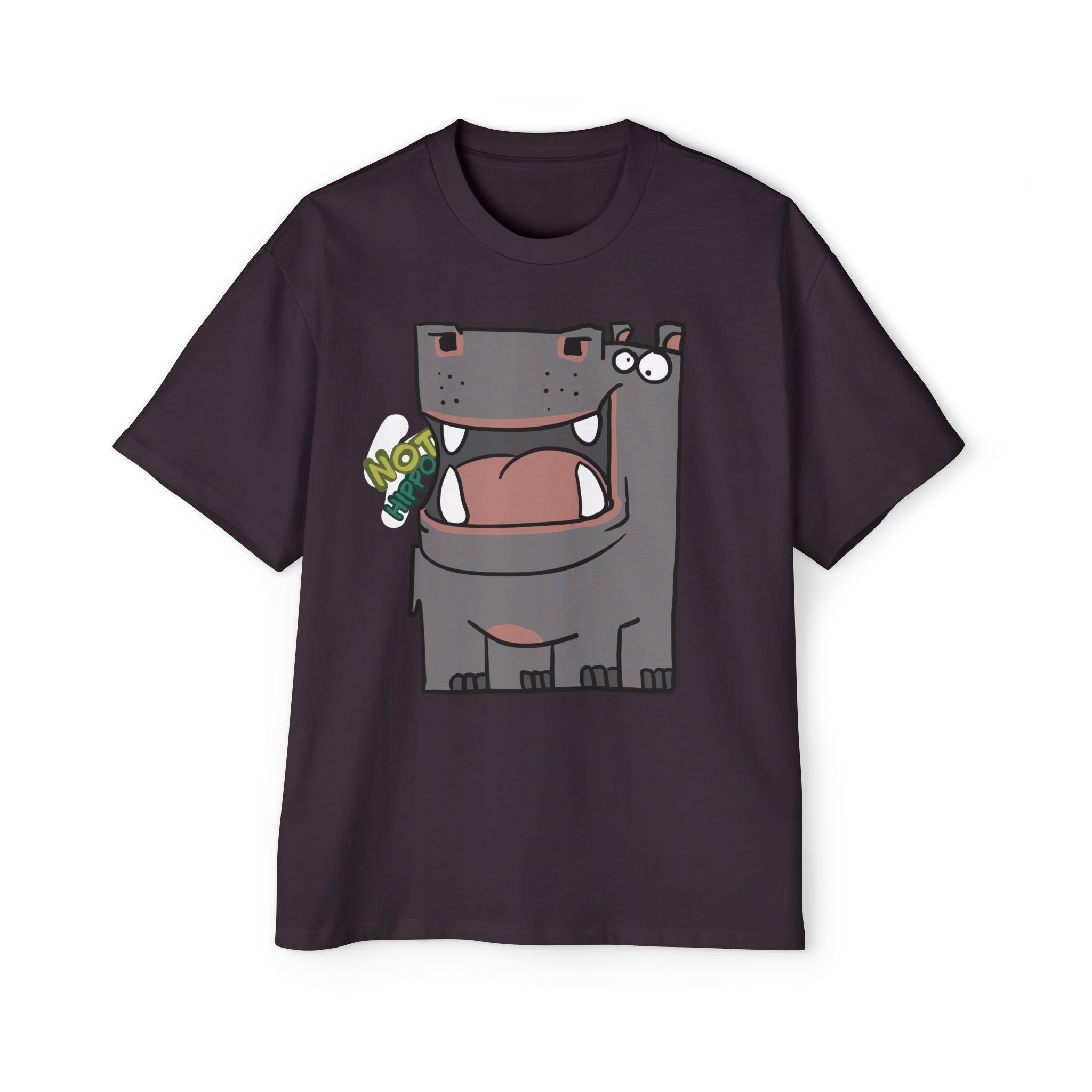 Hippo Cartoon Tee — Cute 'NOT HIPPO' Graphic Oversized T-Shirt