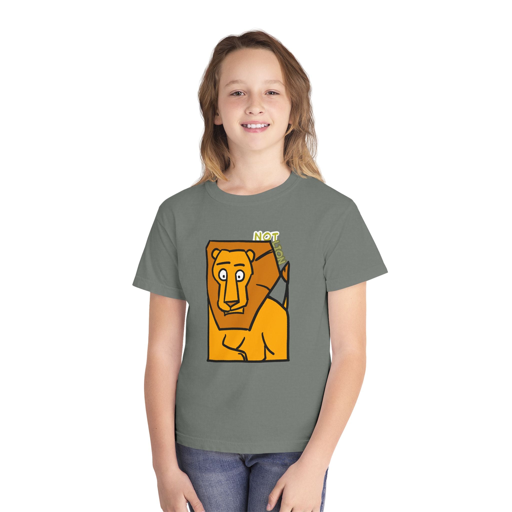 Lion Youth Tee — Playful 'NOT Lion' Graphic Kids T-Shirt