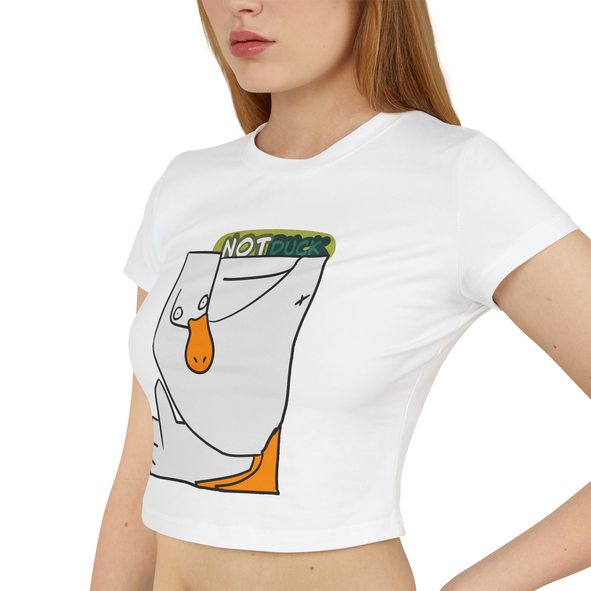 Women's Baby Tee — 'NOT DUCK' Cute Cartoon Goose Graphic Crop Tee