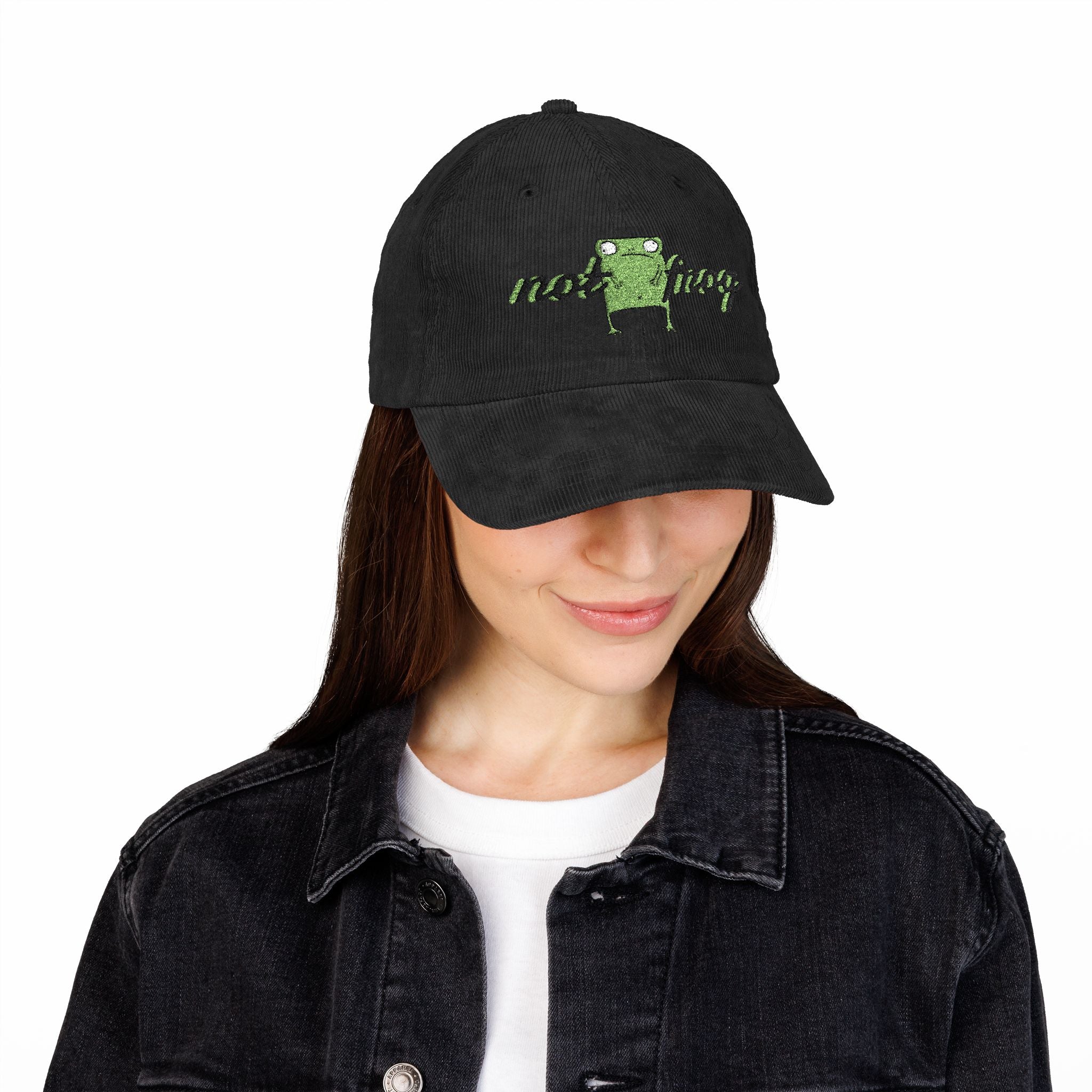 Vintage Corduroy Cap - Embroidered 'Not Frog' Green Frog Graphic