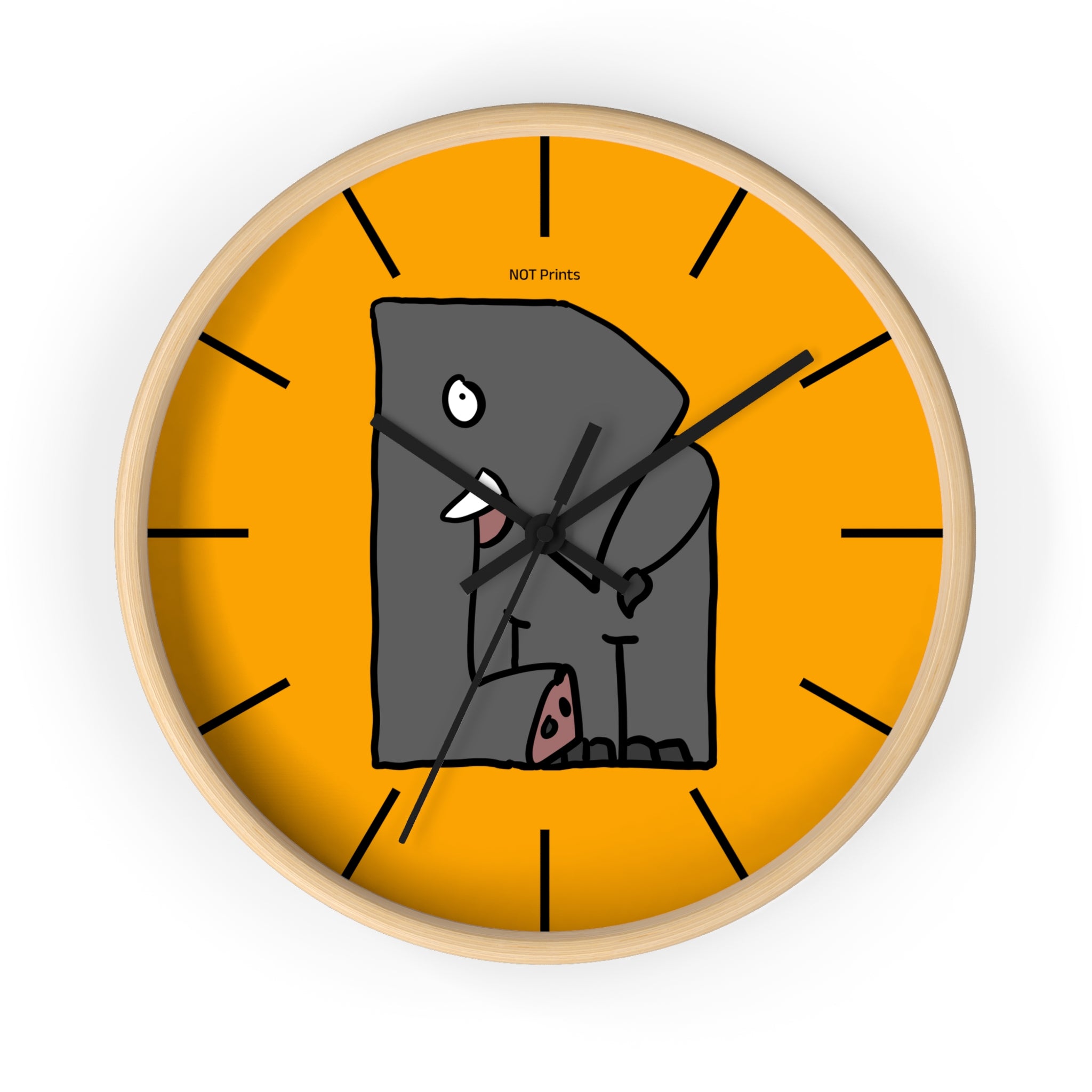 Elephant Cartoon Wall Clock — Cute Orange Nursery Clock with Playful Elephant Design