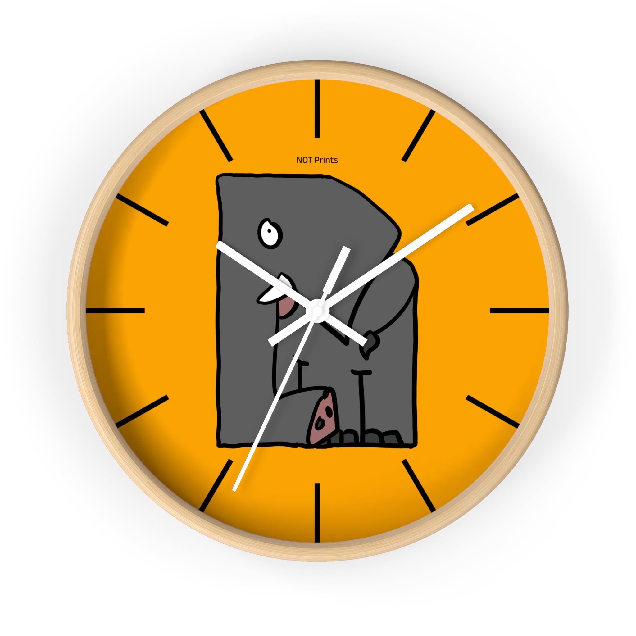 Elephant Cartoon Wall Clock — Cute Orange Nursery Clock with Playful Elephant Design