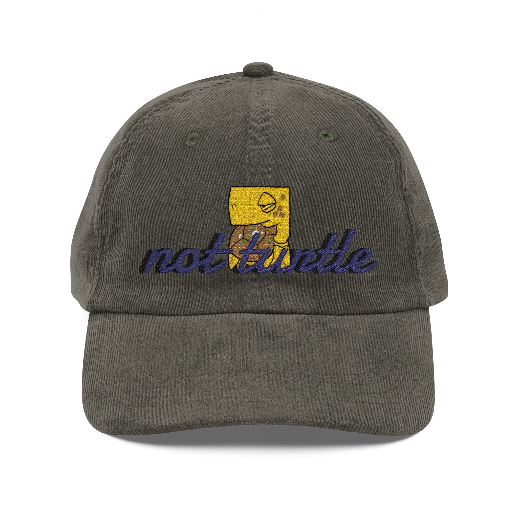 Vintage Corduroy Cap – Embroidered "Not Turtle" Script Patch