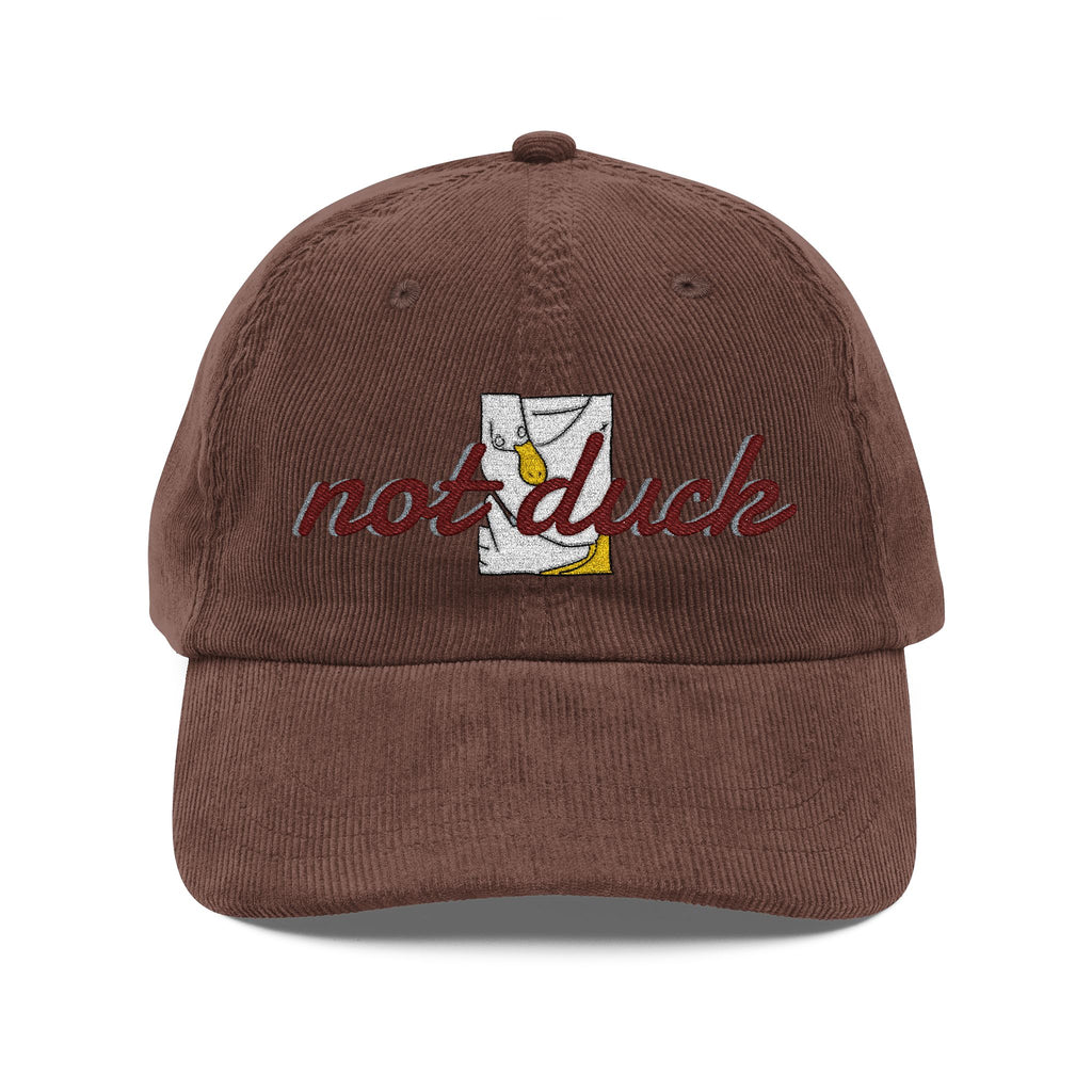 Vintage Corduroy Cap — Embroidered Daisy Patch "NOT Duck"