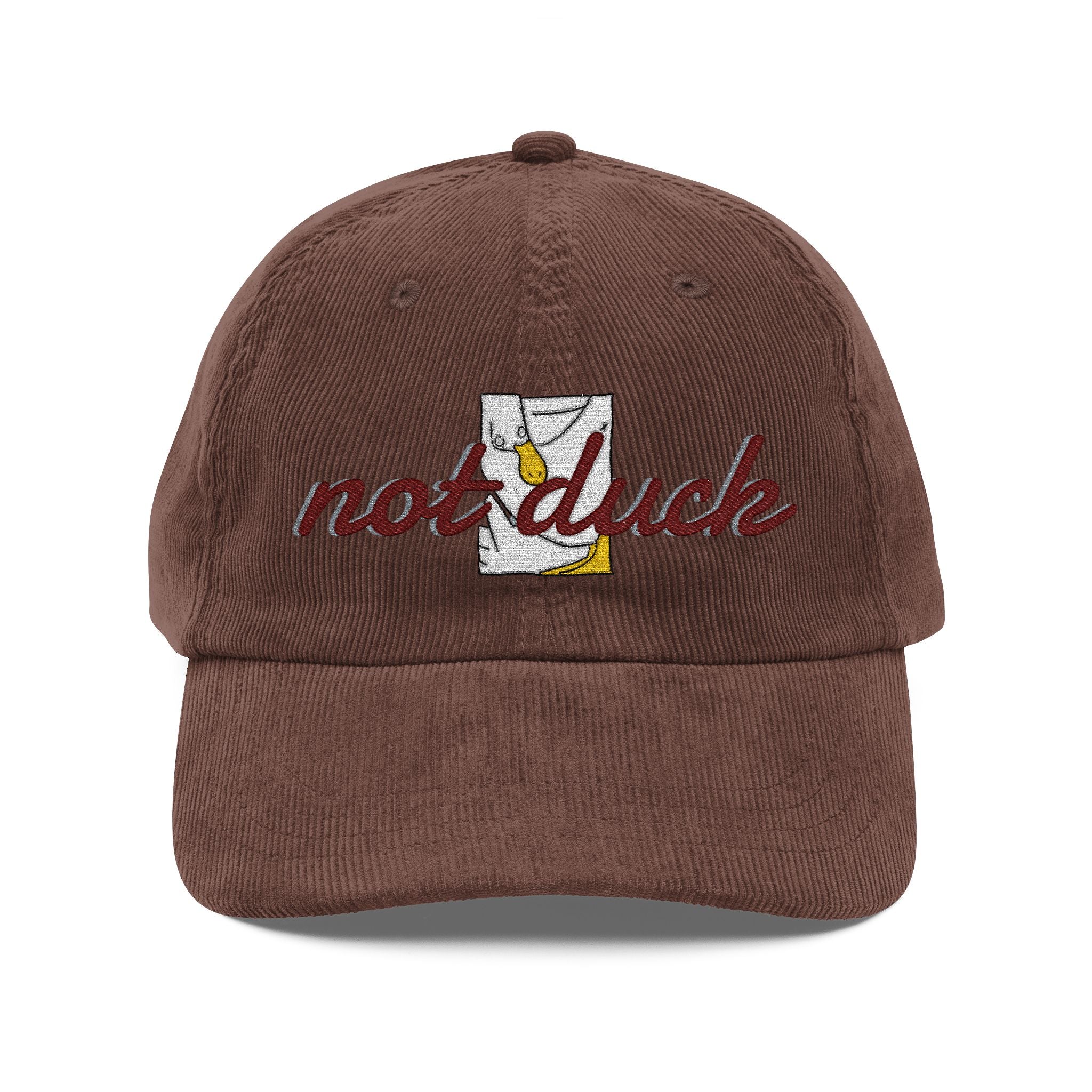 Vintage Corduroy Cap — Embroidered Daisy Patch "NOT Duck"