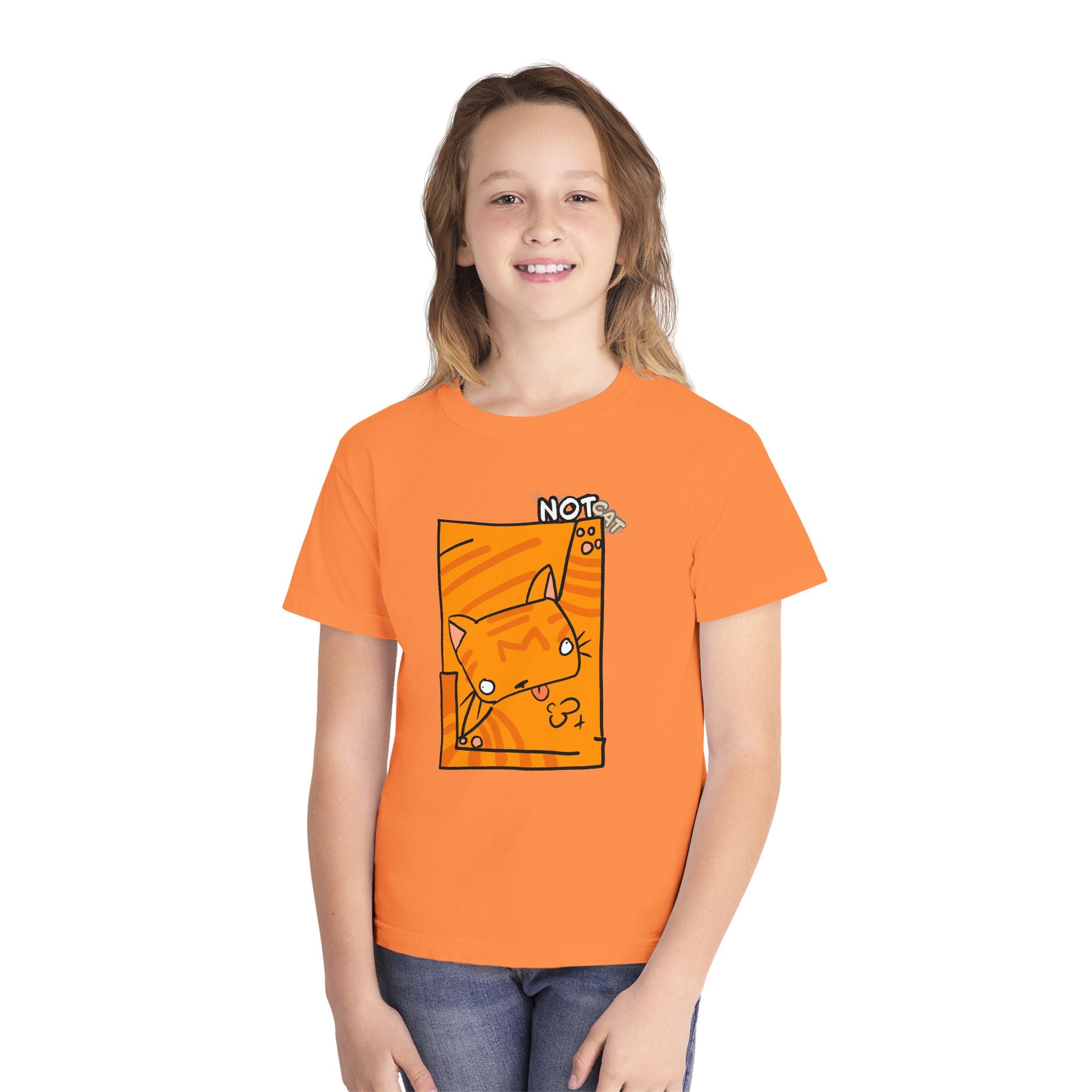 Orange Cat Youth Tee – Cute Cartoon Cat Graphic Shirt for Kids | Funny Not Cat Animal Cotton T-Shirt