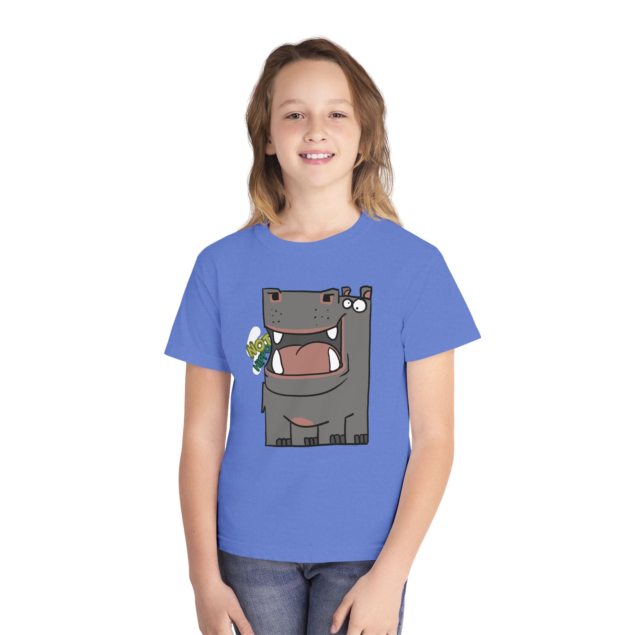 Youth Hippo Tee – Cute Cartoon "NOT Hippo" Graphic Kids Shirt