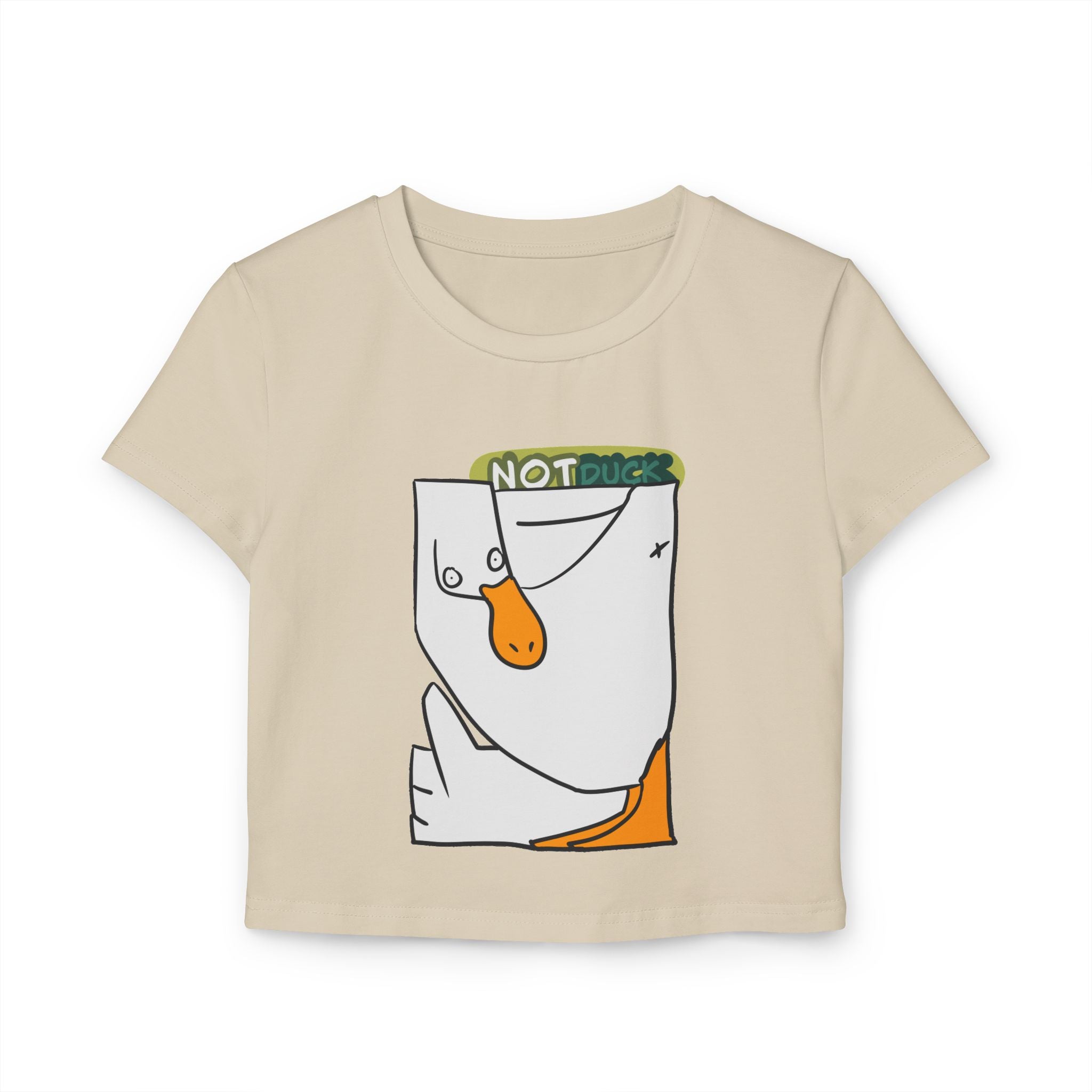 Women's Baby Tee — 'NOT DUCK' Cute Cartoon Goose Graphic Crop Tee