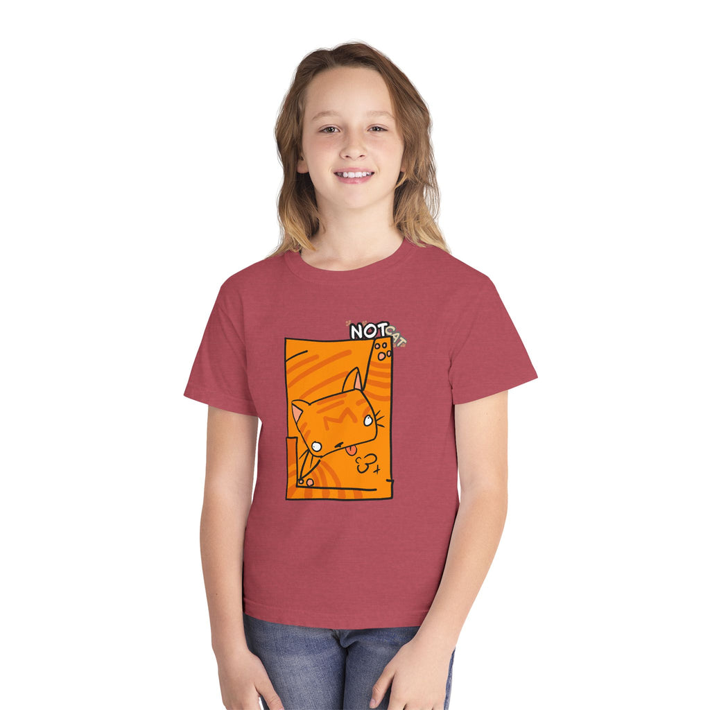Orange Cat Youth Tee – Cute Cartoon Cat Graphic Shirt for Kids | Funny Not Cat Animal Cotton T-Shirt