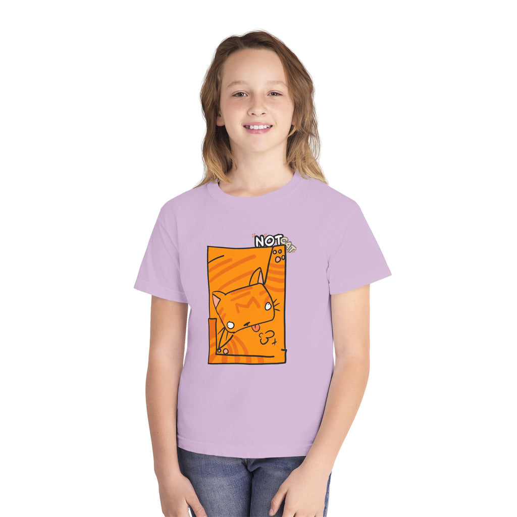 Orange Cat Youth Tee – Cute Cartoon Cat Graphic Shirt for Kids | Funny Not Cat Animal Cotton T-Shirt