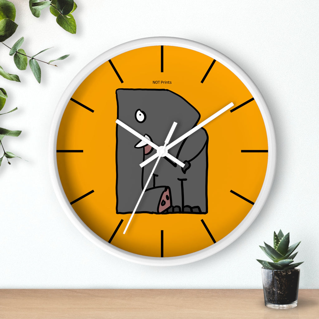 Elephant Cartoon Wall Clock — Cute Orange Nursery Clock with Playful Elephant Design