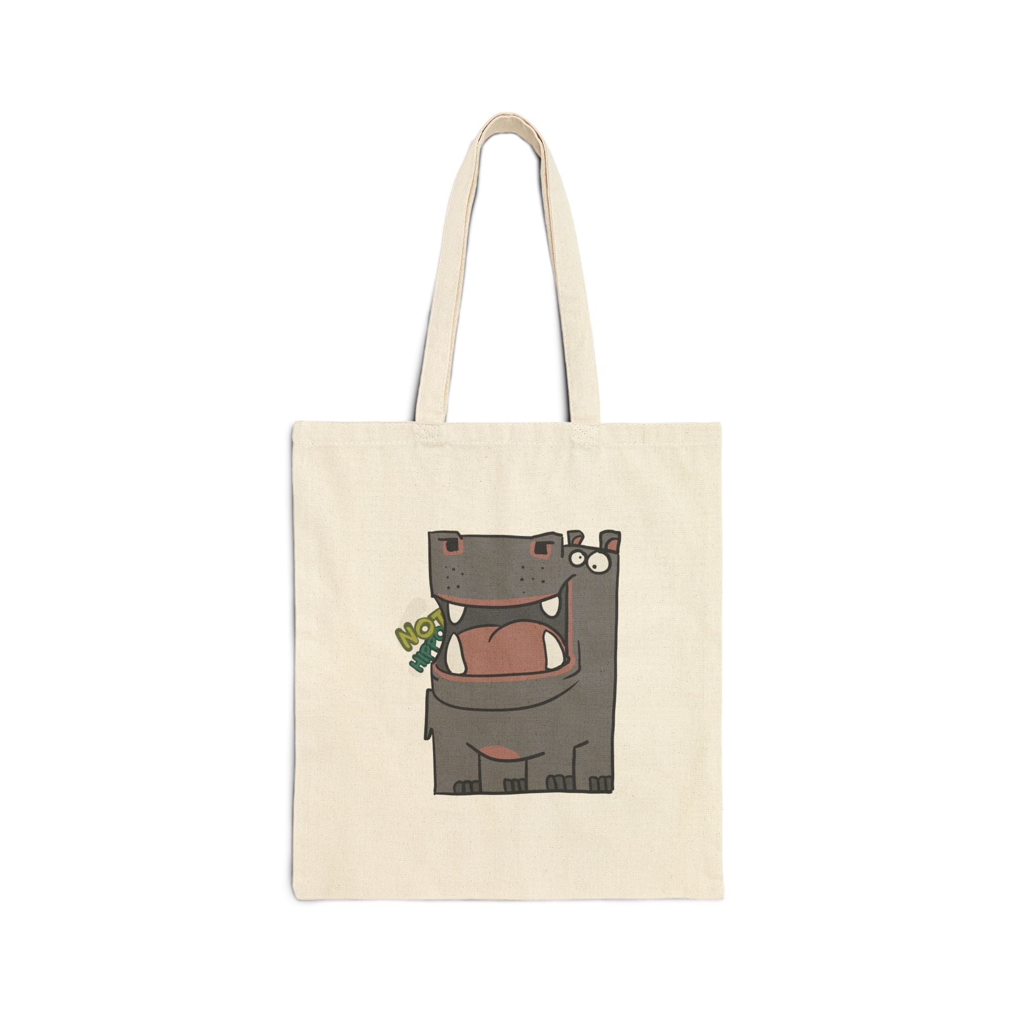 Hippo Cotton Canvas Tote Bag — Cute Cartoon 'Not Hippo' Eco Grocery Bag