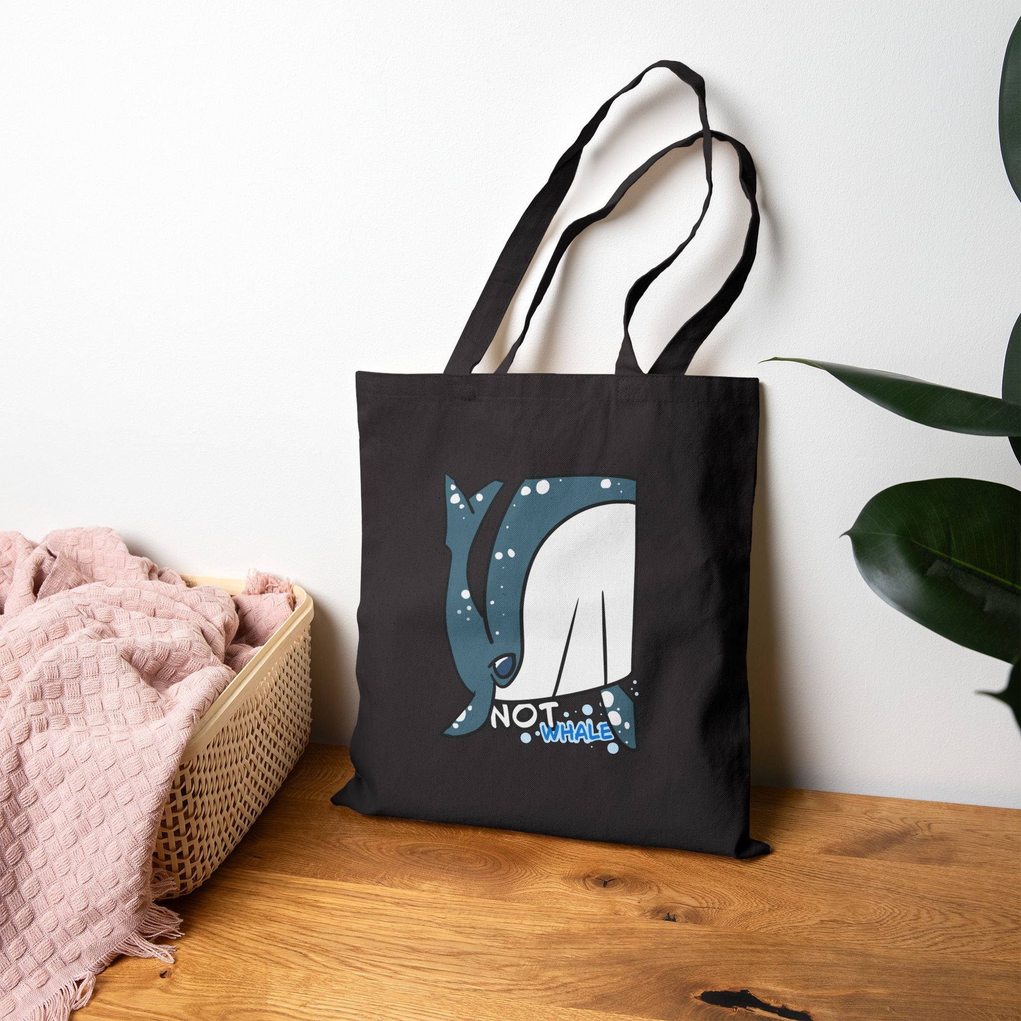 Not Whale Cotton Canvas Tote — Cute Retro Whale Illustration Beach Bag
