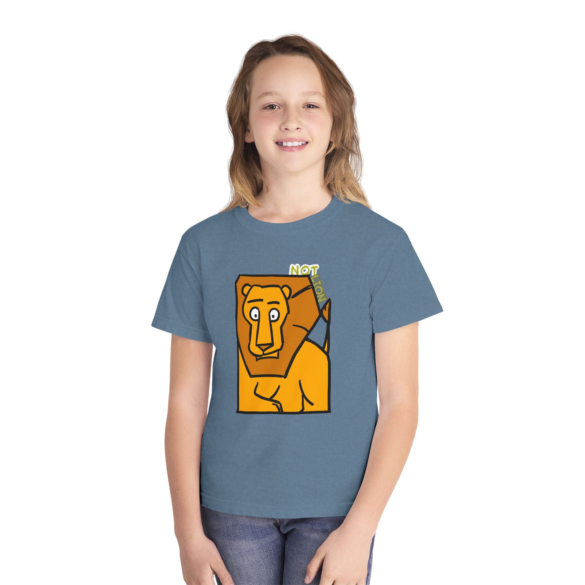Lion Youth Tee — Playful 'NOT Lion' Graphic Kids T-Shirt