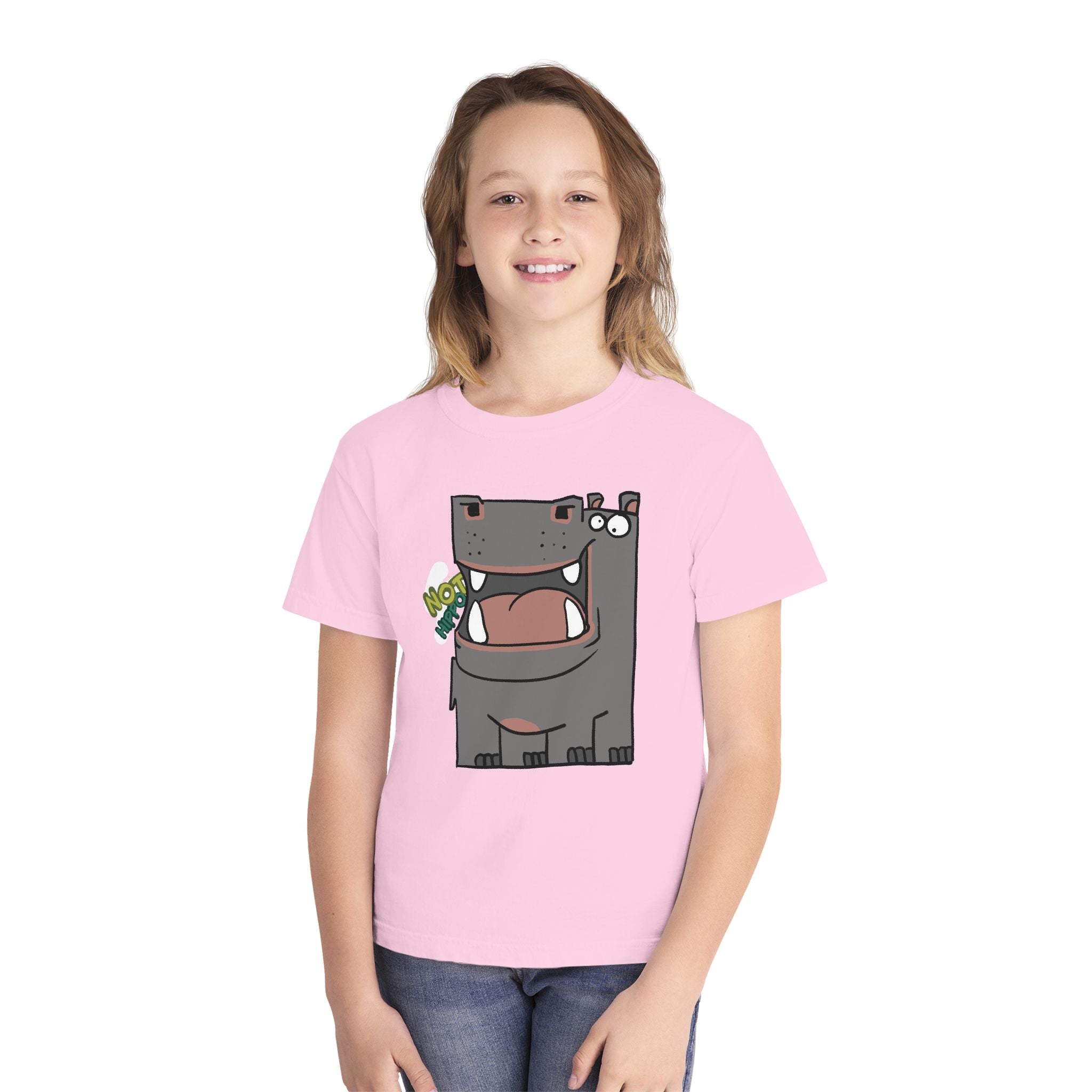 Youth Hippo Tee – Cute Cartoon "NOT Hippo" Graphic Kids Shirt