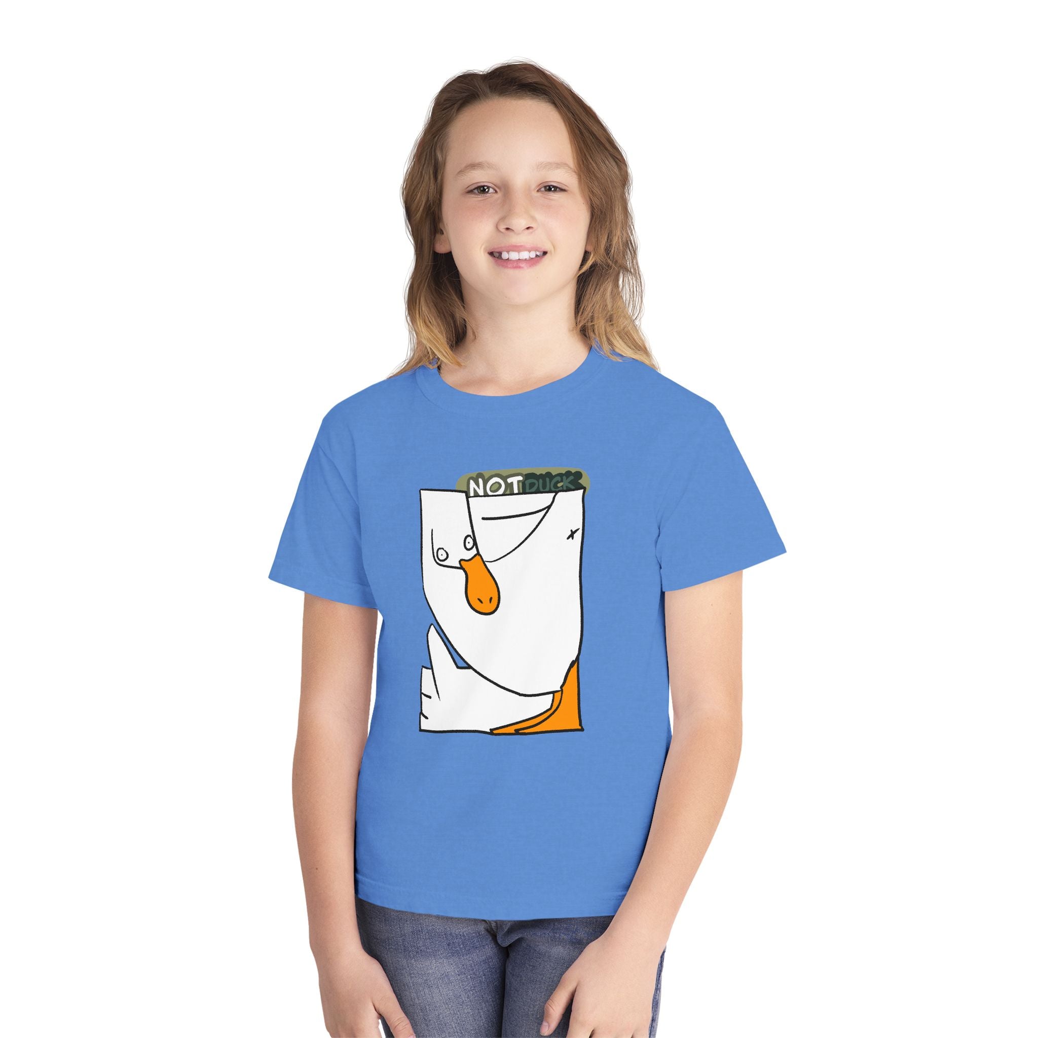 Duck Youth Tee — 'NOT DUCK' Whimsical Cartoon Goose Graphic Kids T‑Shirt
