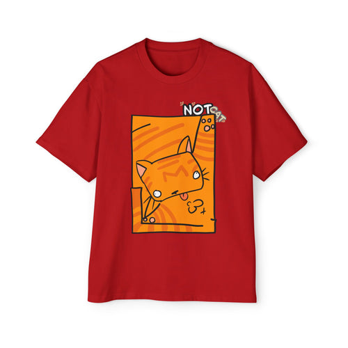 Cat Graphic Tee — "Not Cat" | Orange Cartoon Cat Oversized Shirt