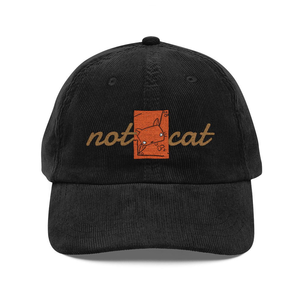 Vintage Corduroy Embroidered Cap — 'Not Cat' Retro Baseball Hat
